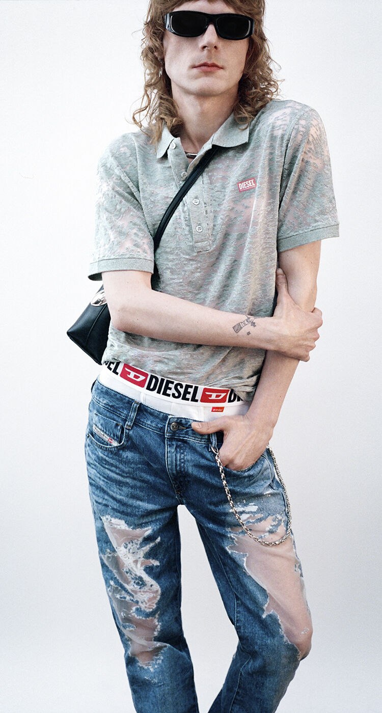 Polo shirt in all-over devor&eacute; jersey