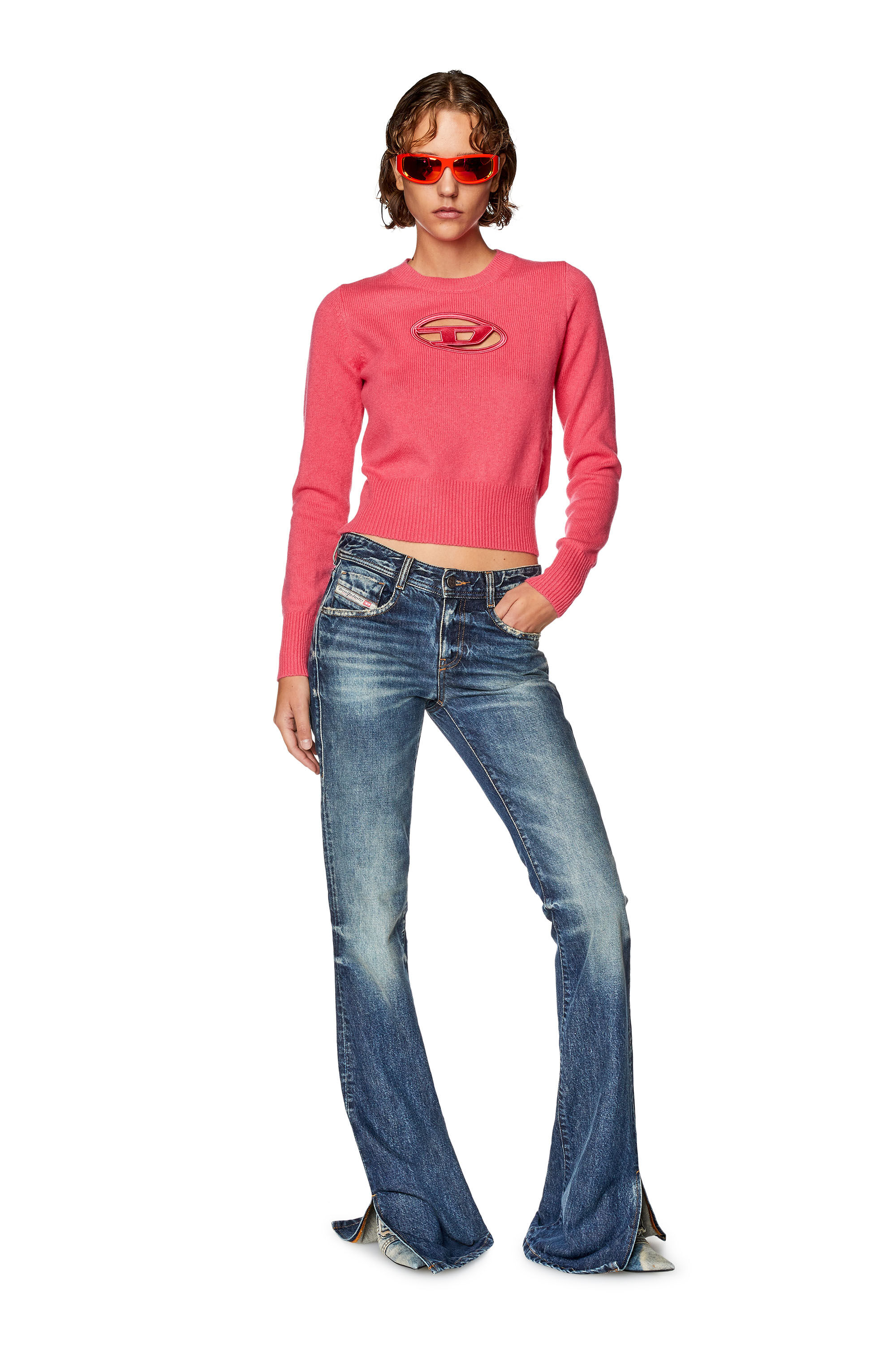 Diesel - M-AREESA, Woman's Jumper with embroidered cut-out logo in Pink - 1