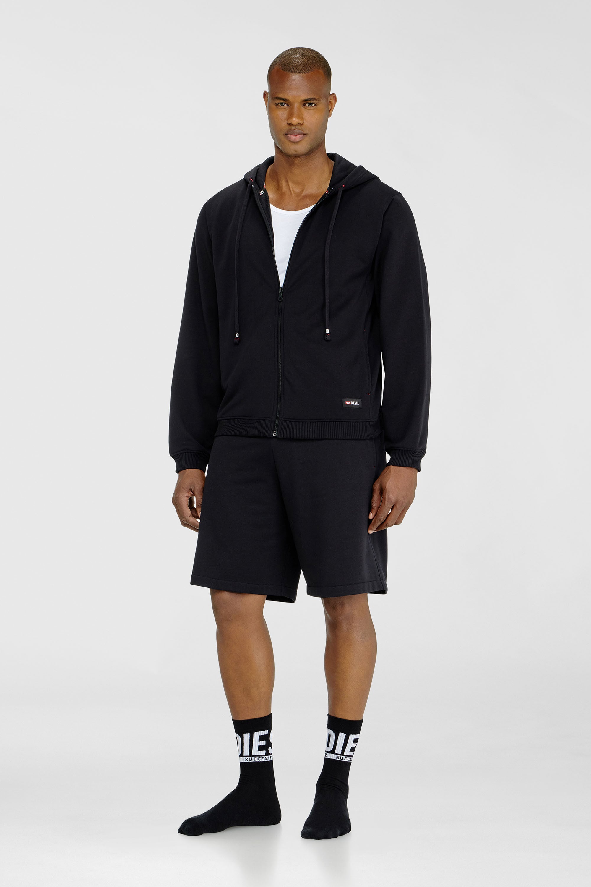 Diesel - JOY-D-CORE, Man's Hoodie in peached cotton blend in Black - 1