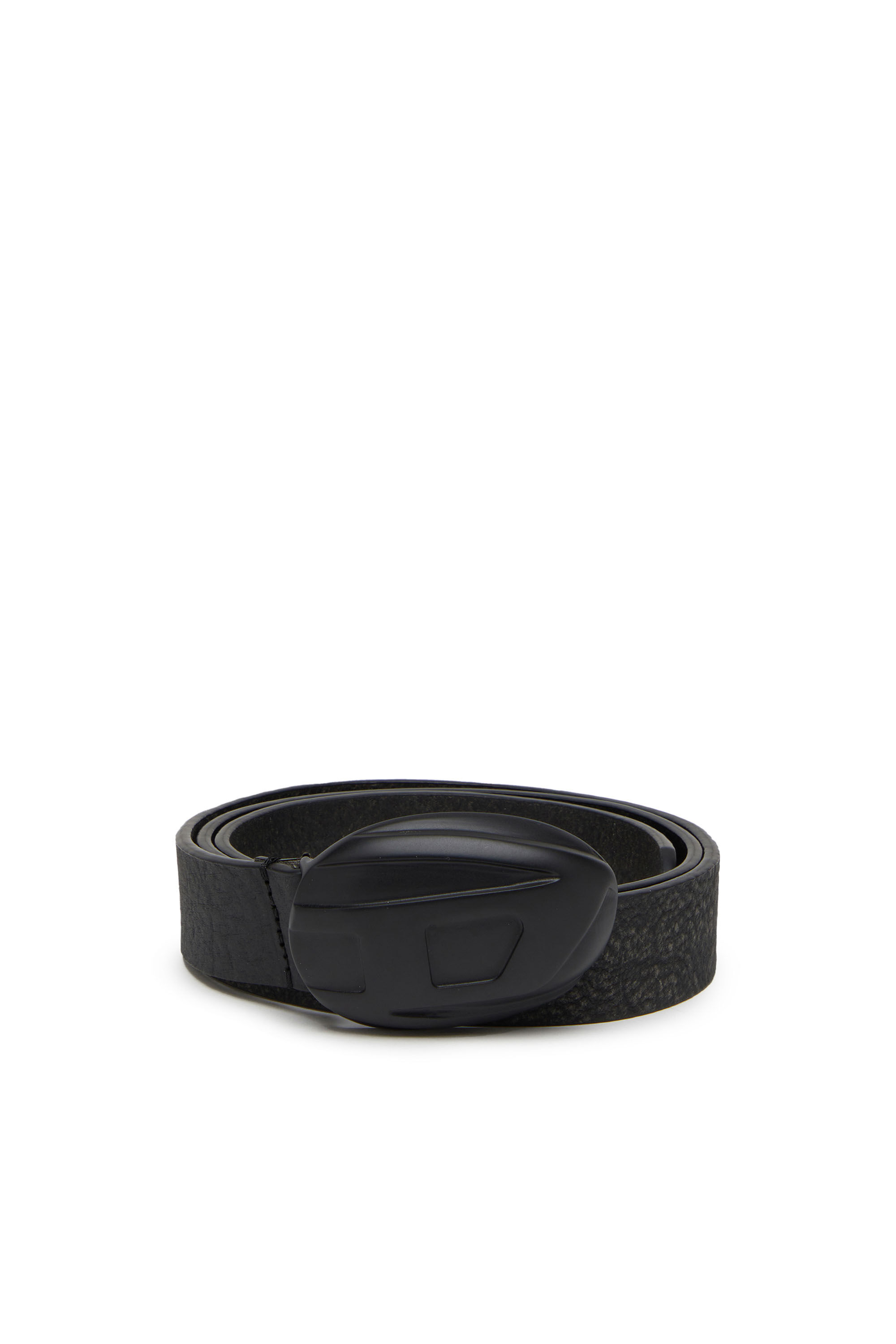 Diesel - B-1DR-POD, Man Treated leather belt with logo buckle in Black - Image 1
