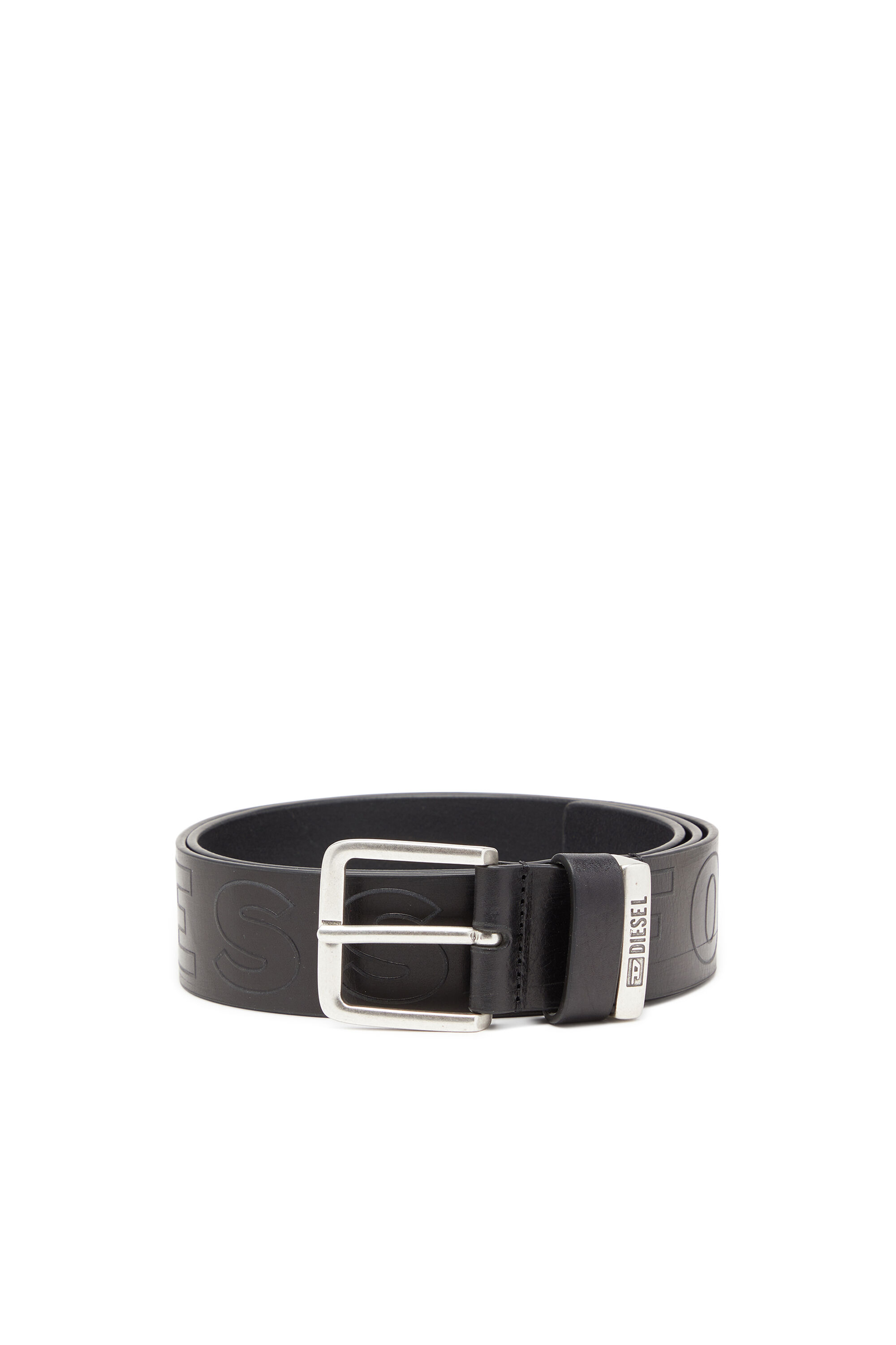 Diesel - B-FSL-OUTLINE, Man's 4 cm leather belt with embossed lettering in Black - 1