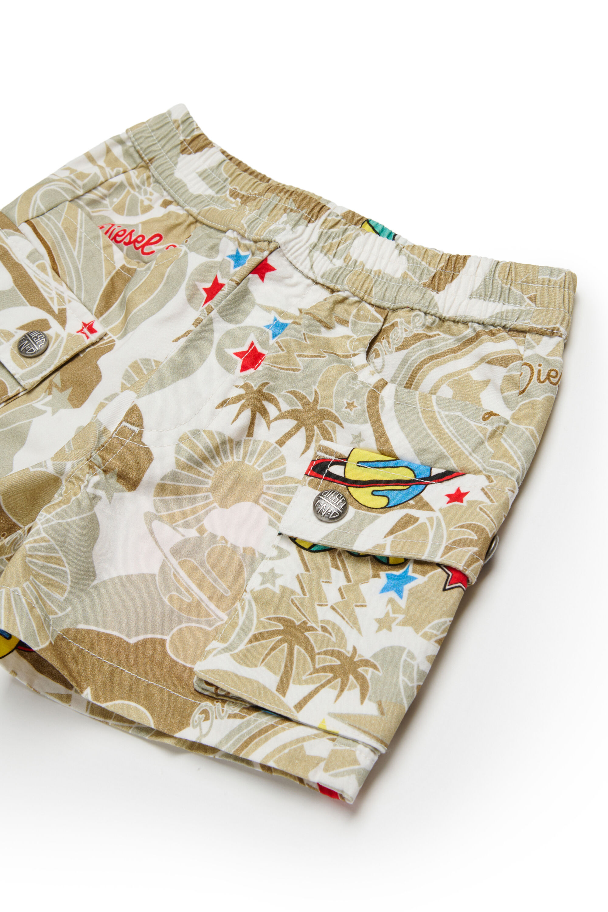 Diesel - PILYSHORTB, Man's Cotton cargo shorts with all-over print in Light Brown - 3