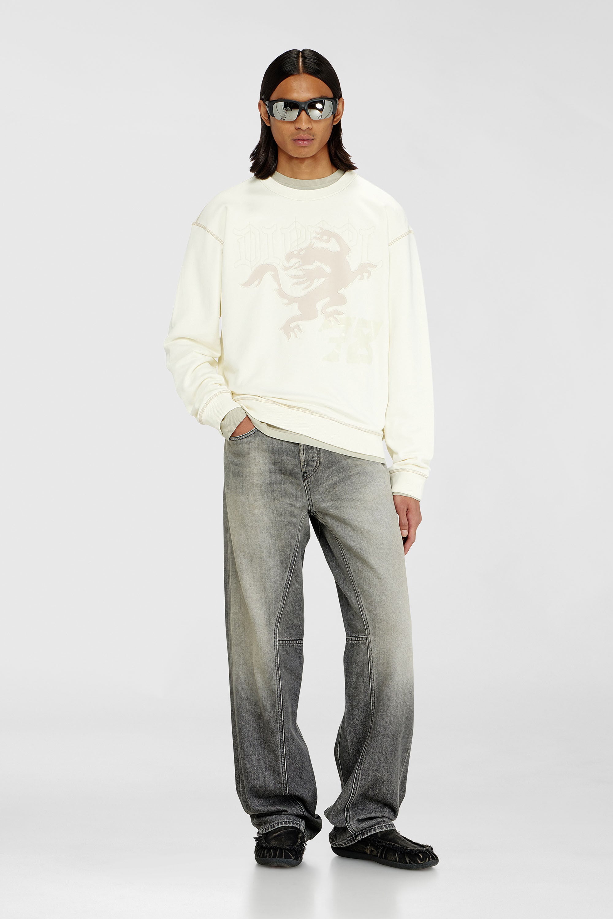 Diesel - S-NORM-AA3, Man's Sweatshirt with embroidery and print in White - 1
