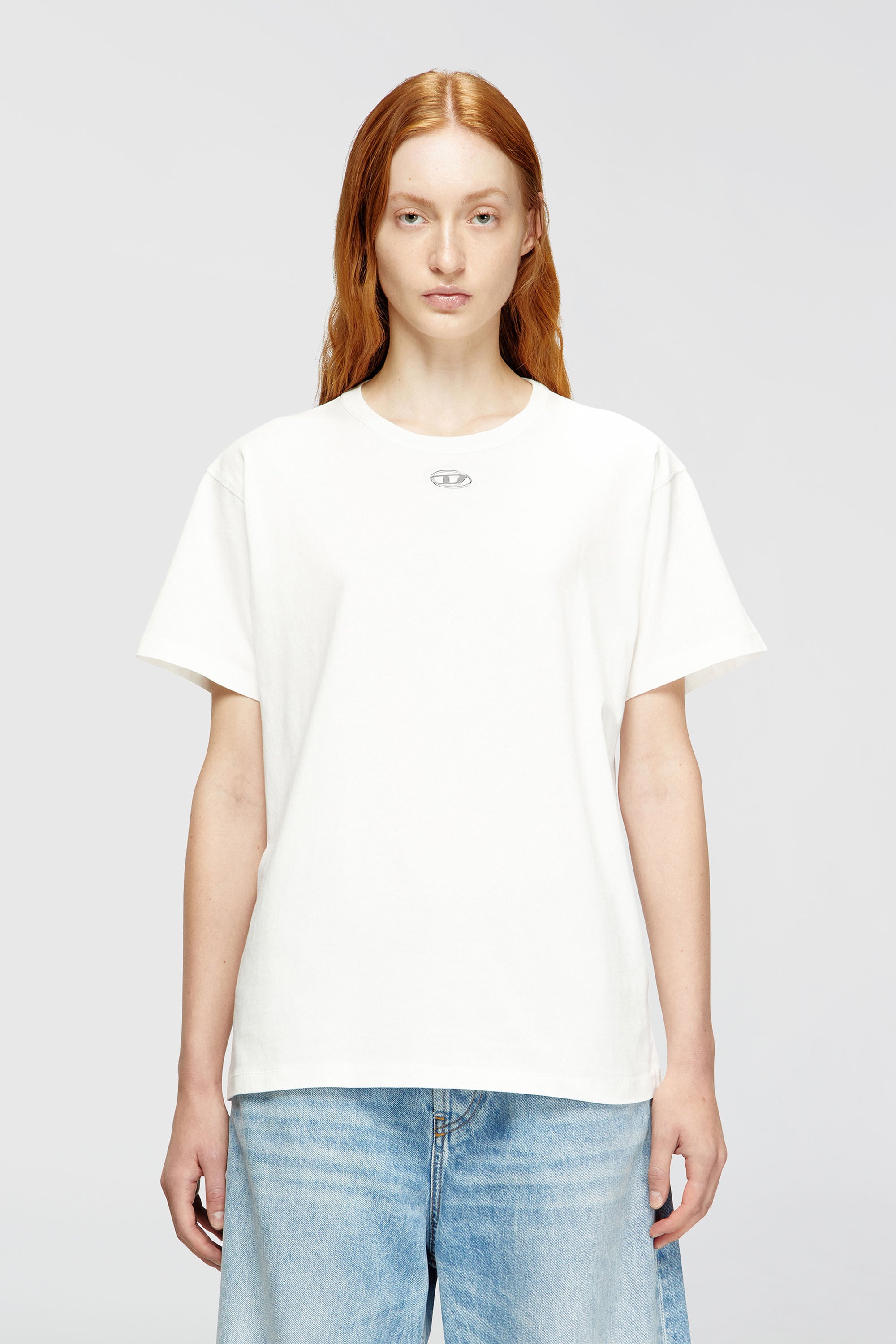 Diesel - T-NORMY-OD-S1, Woman's Cotton T-shirt with metallic Oval D in White - 3