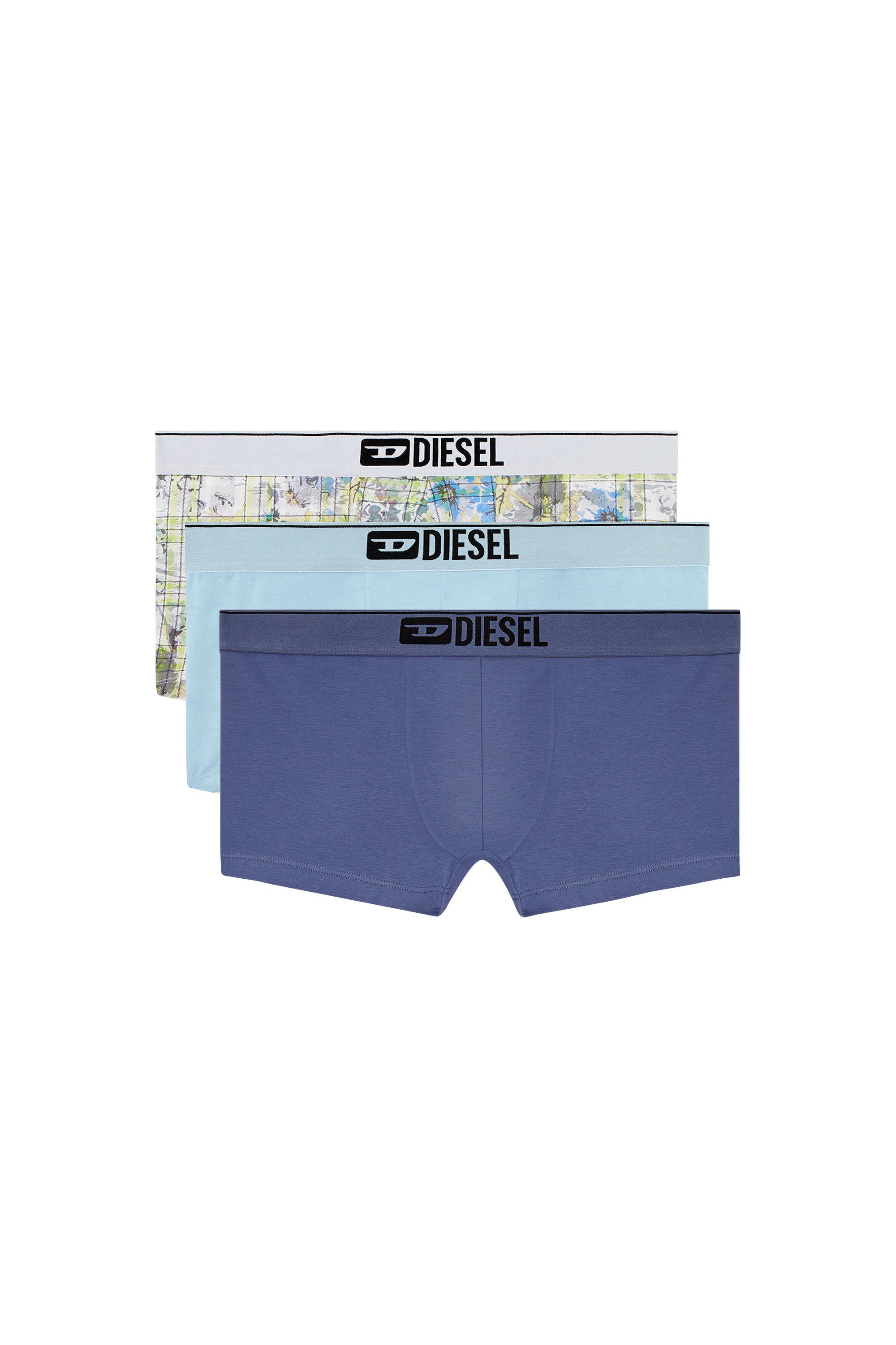 Diesel - DAMIEN-THREEPACK, Man's Three-pack boxer briefs with floral motif in Blue/White - 2