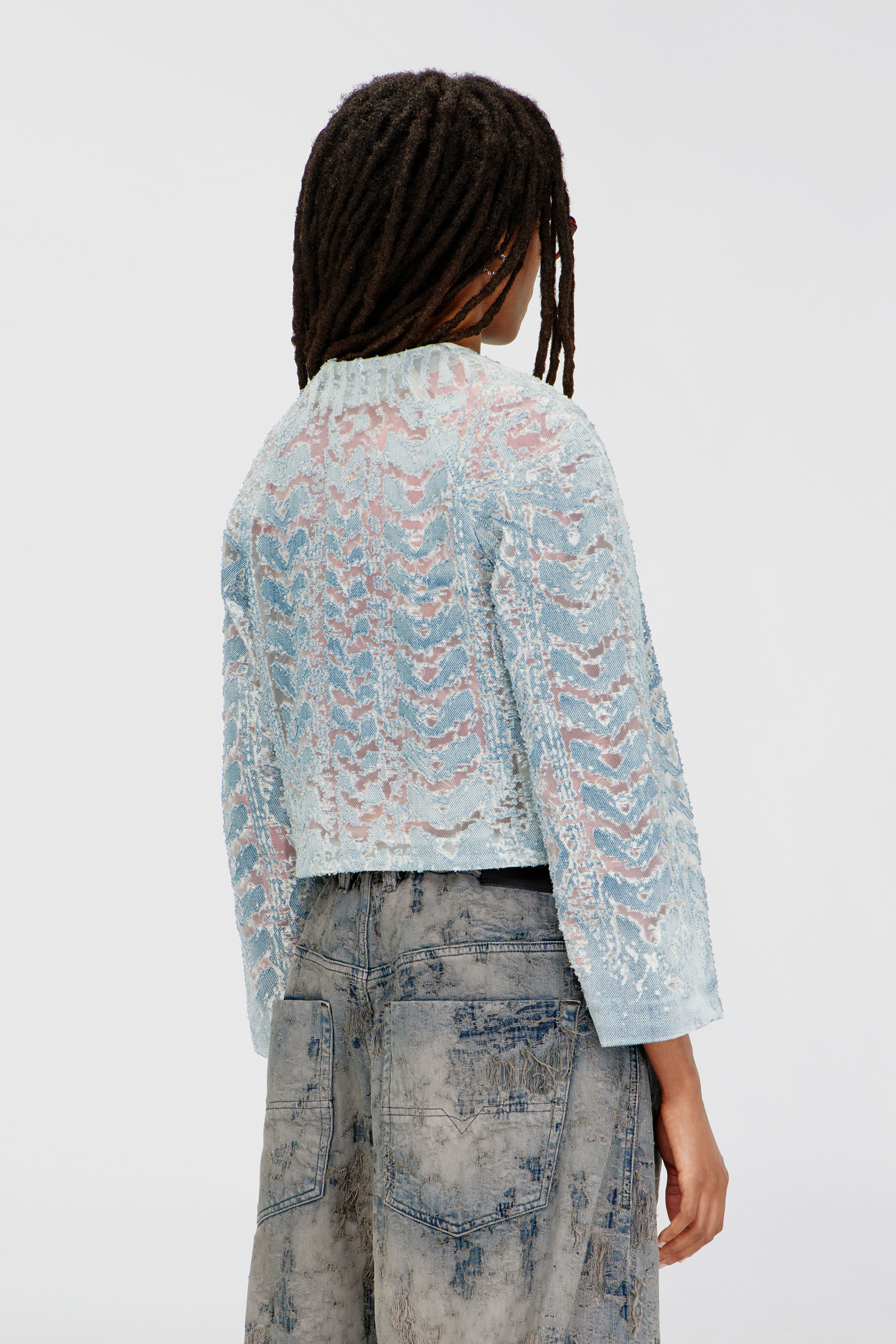 Diesel - DE-SOLIXIA-S, Woman's Jacket in microstone devor&eacute; denim in Light Blue - 4