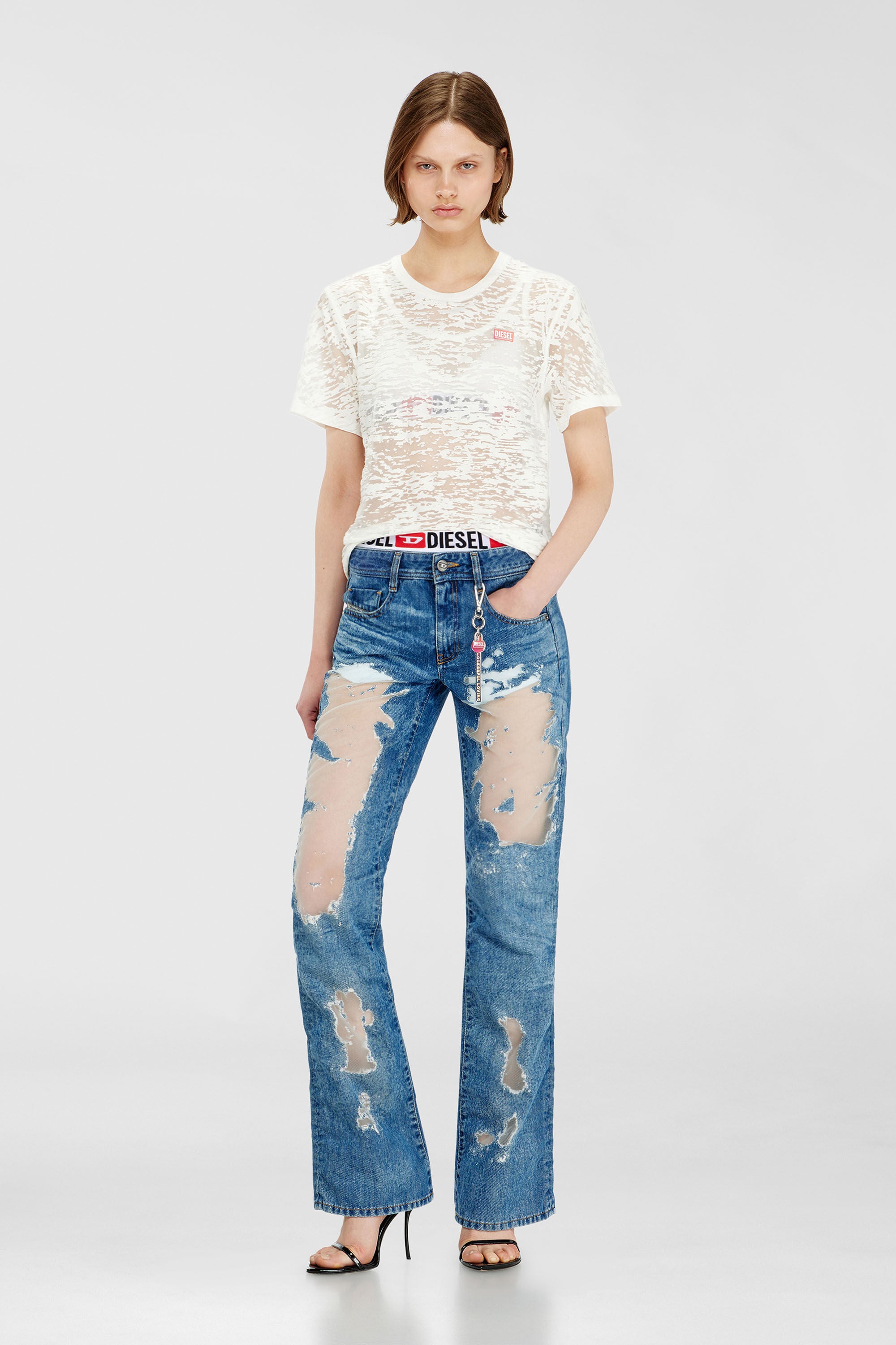 Diesel - PR-T-NOTS-MATI-R, Unisex's T-shirt in all-over devor&eacute; jersey in White - 6