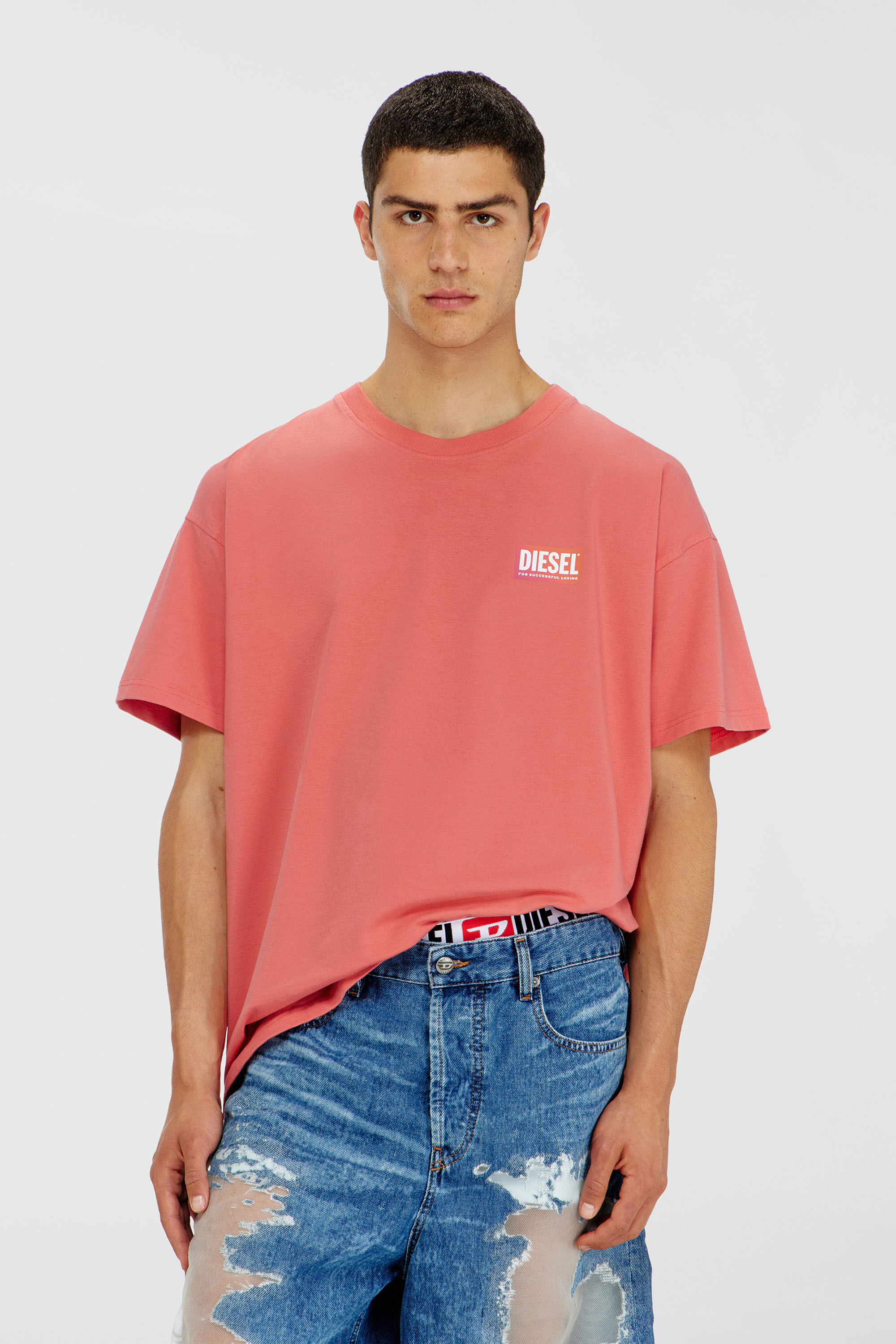 Diesel - PR-T-NORM-CHITIND-R, Unisex's T-shirt with transparent back logo in Coral Rose - 3