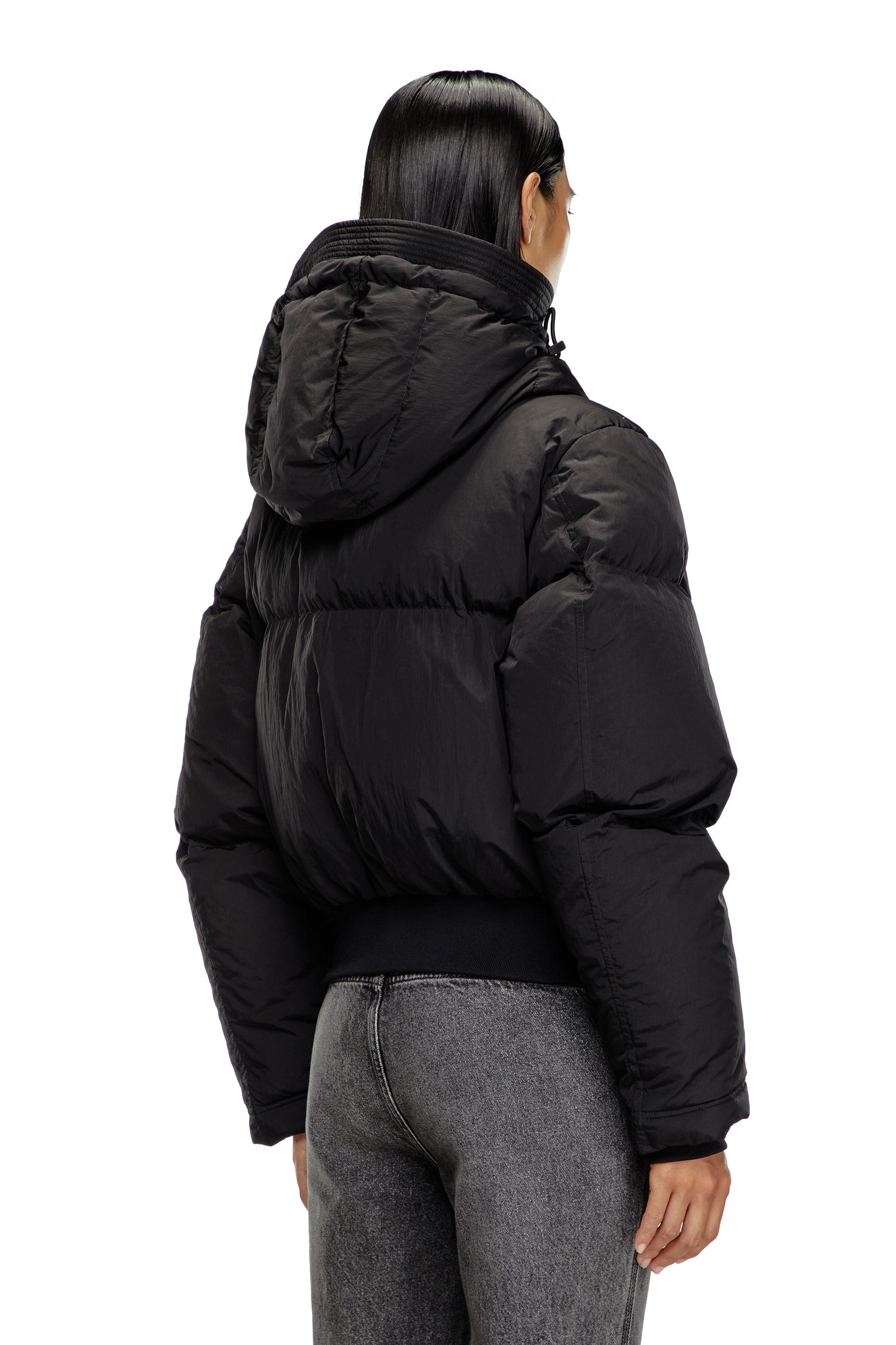 Women's Hooded down jacket in crinkled nylon | Black | Diesel