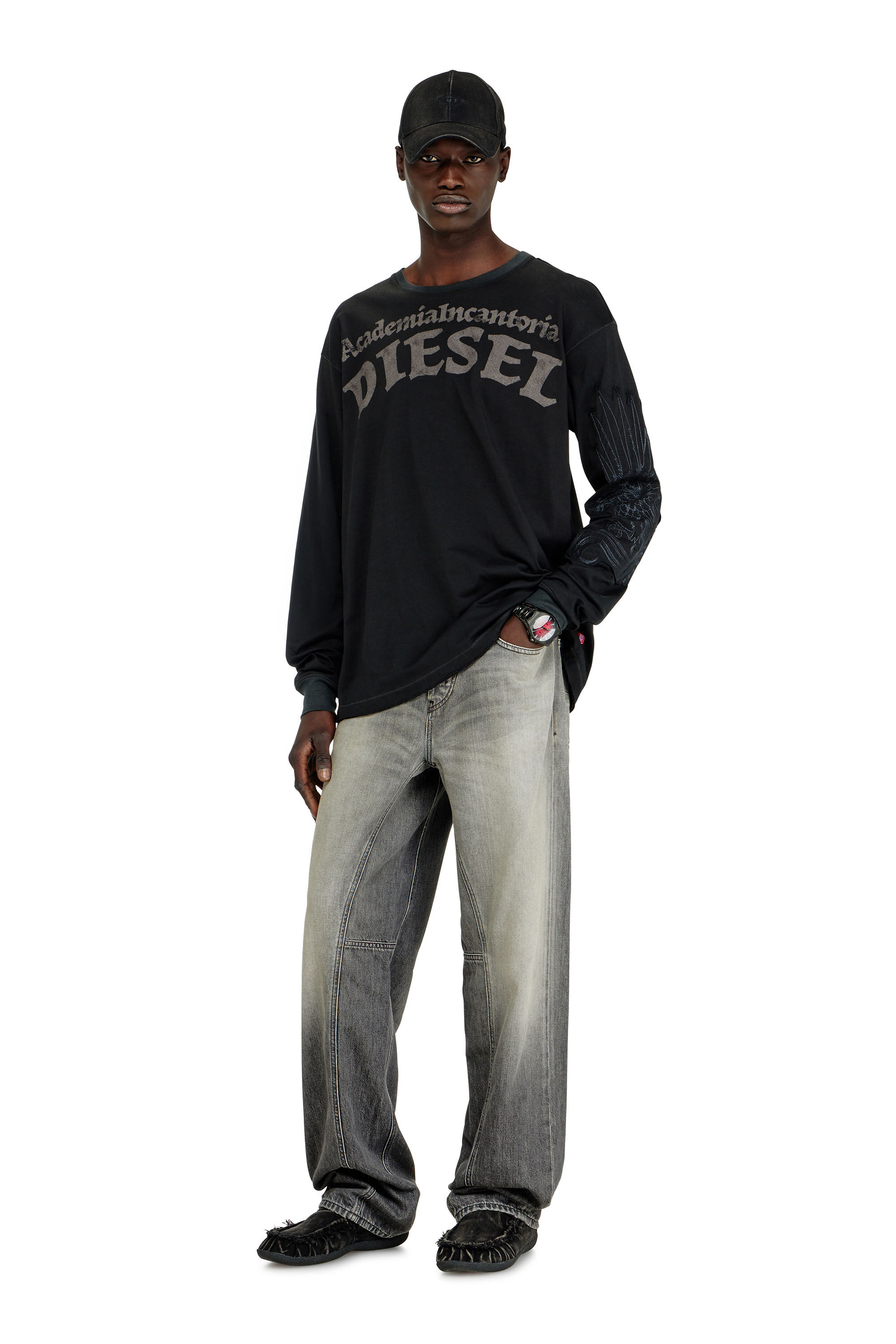 Diesel - T-NORM-LS-AA3, Man's Long-sleeve T-shirt with prints and patches in Black - 1