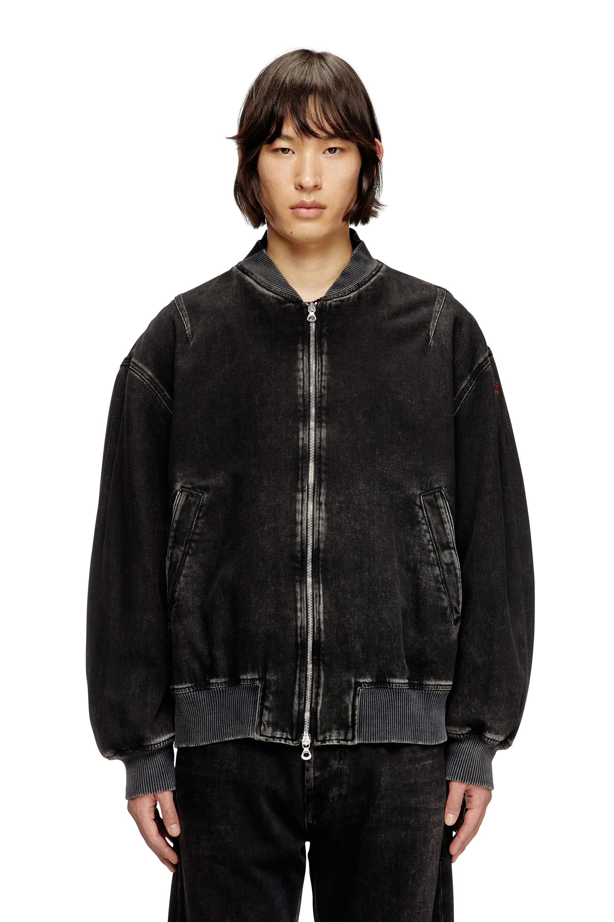Diesel - D-VINZ, Man's Bomber jacket in clean-wash denim in Black - 3