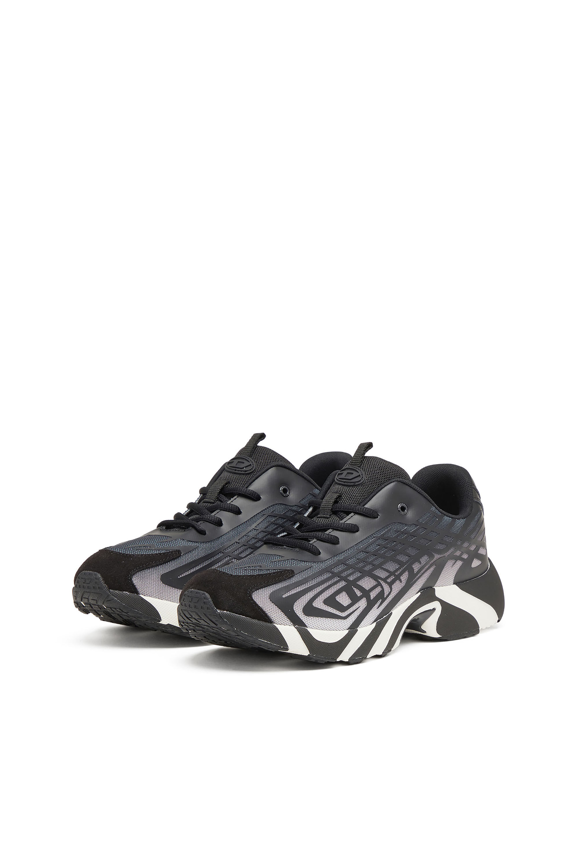 Diesel - S-D-VIT'S 500 LOW, Man's D-Vit-Sneakers in striped dégradé mesh in Black/White - 7