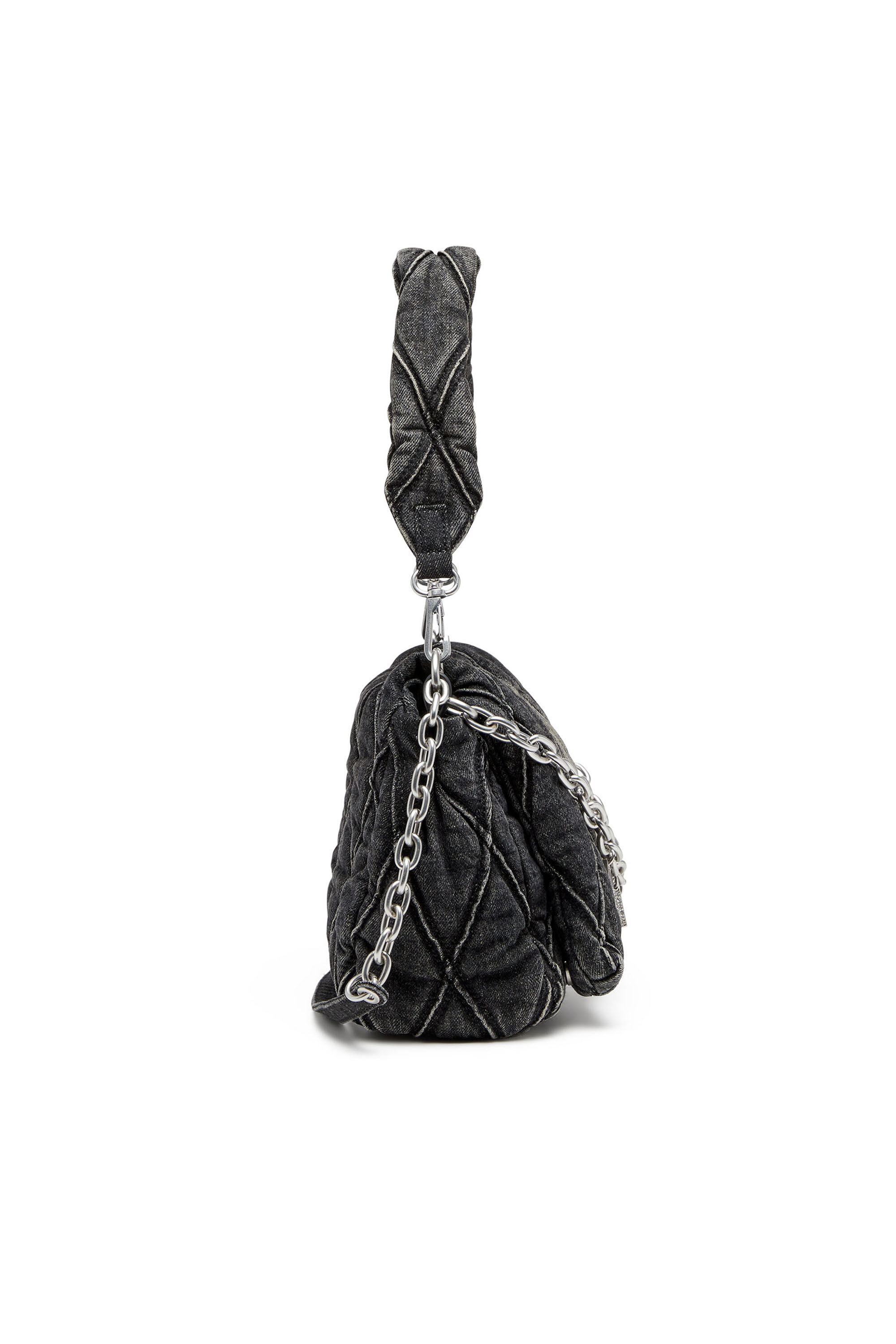 Diesel - CHARM-D SHOULDER M, Woman's Charm-D M-Shoulder bag in quilted denim in Black - 4