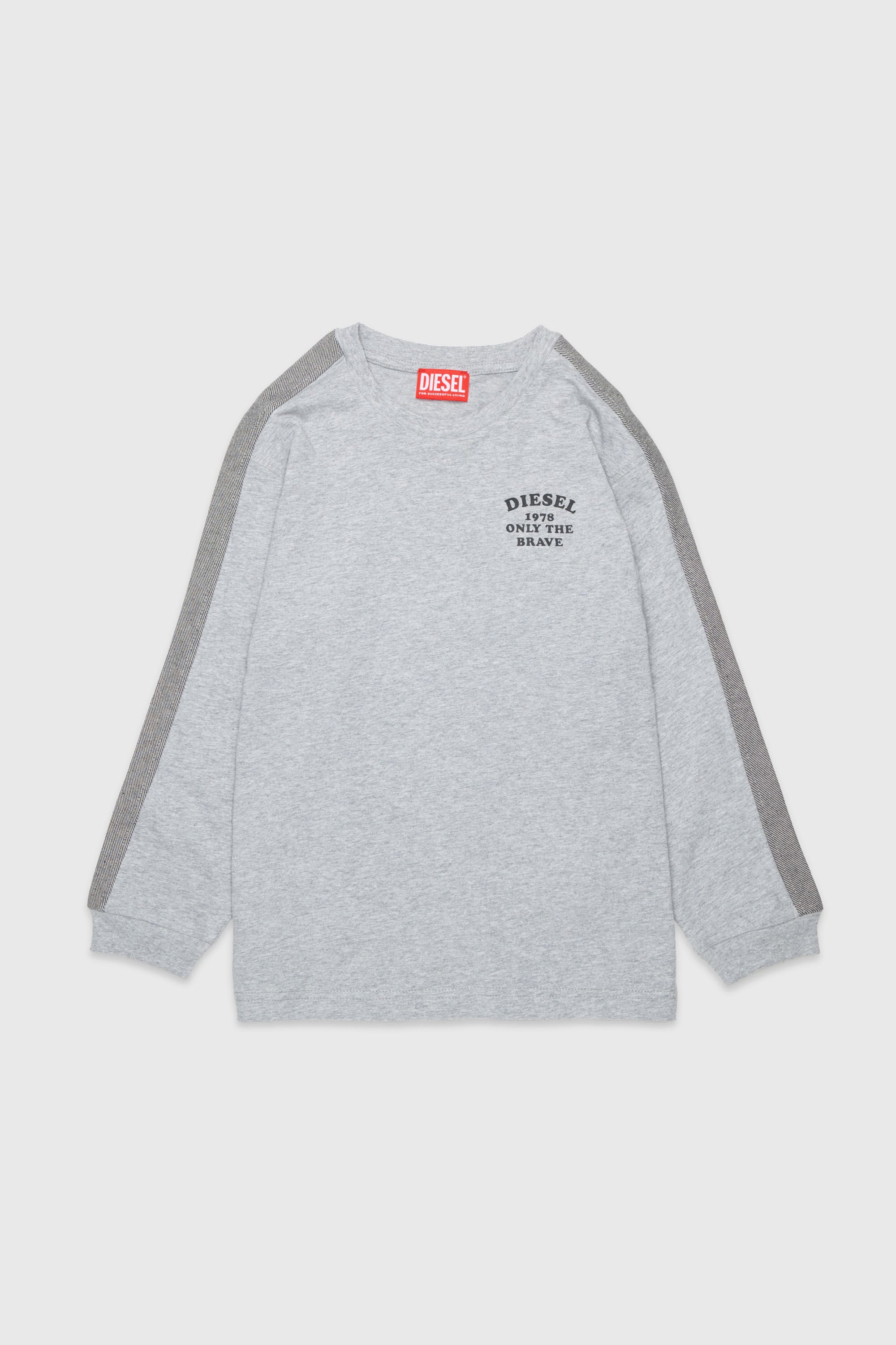 Diesel - TEAN OVER, Man's Long-sleeve T-shirt with logo and contrast bands in Grey - 1