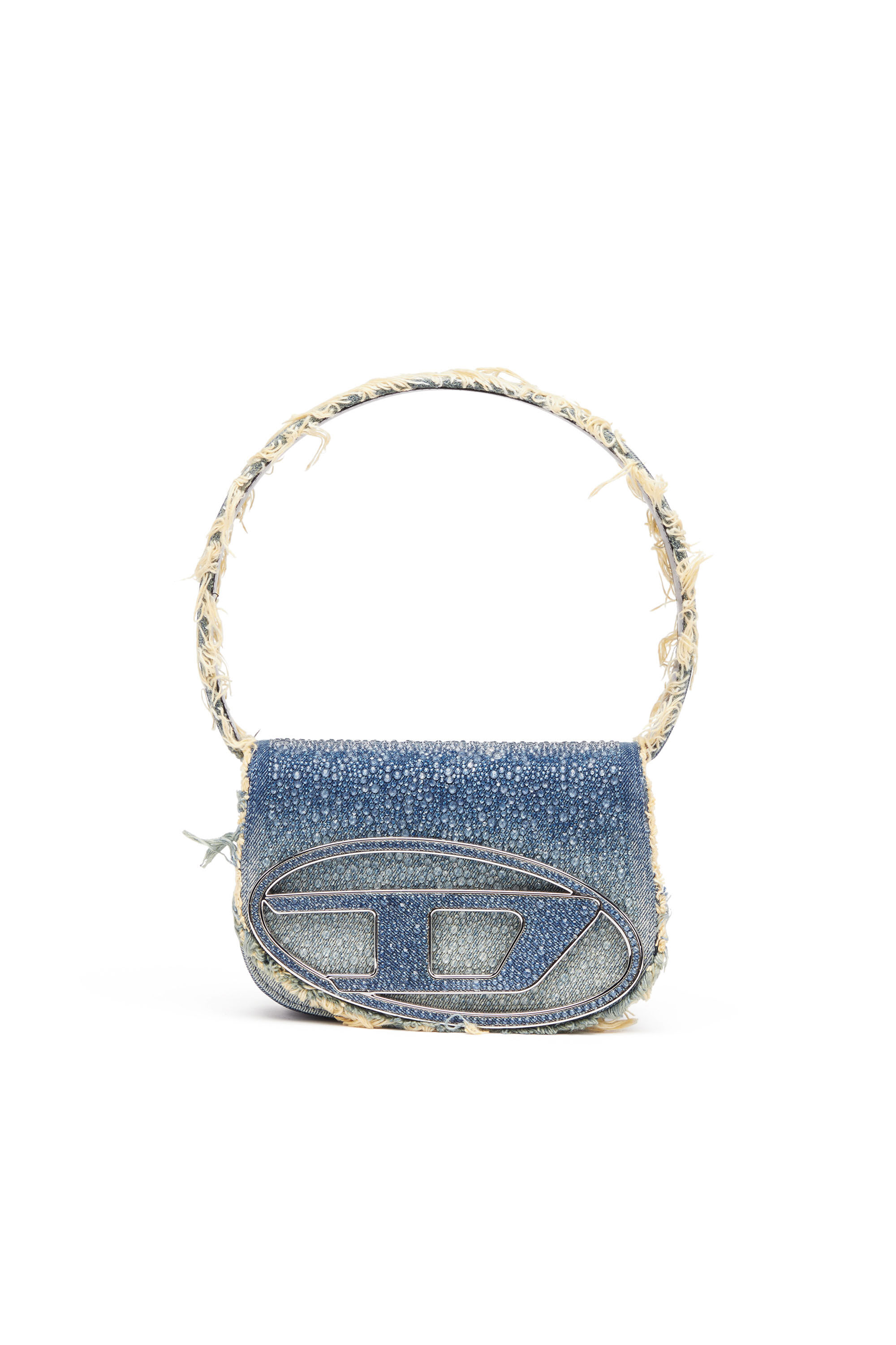 DIESEL 日本未入荷 Women's GRAB D Medium Denim Blue Bag Women's Grab-D S-Washed denim hobo bag with rolled Oval D