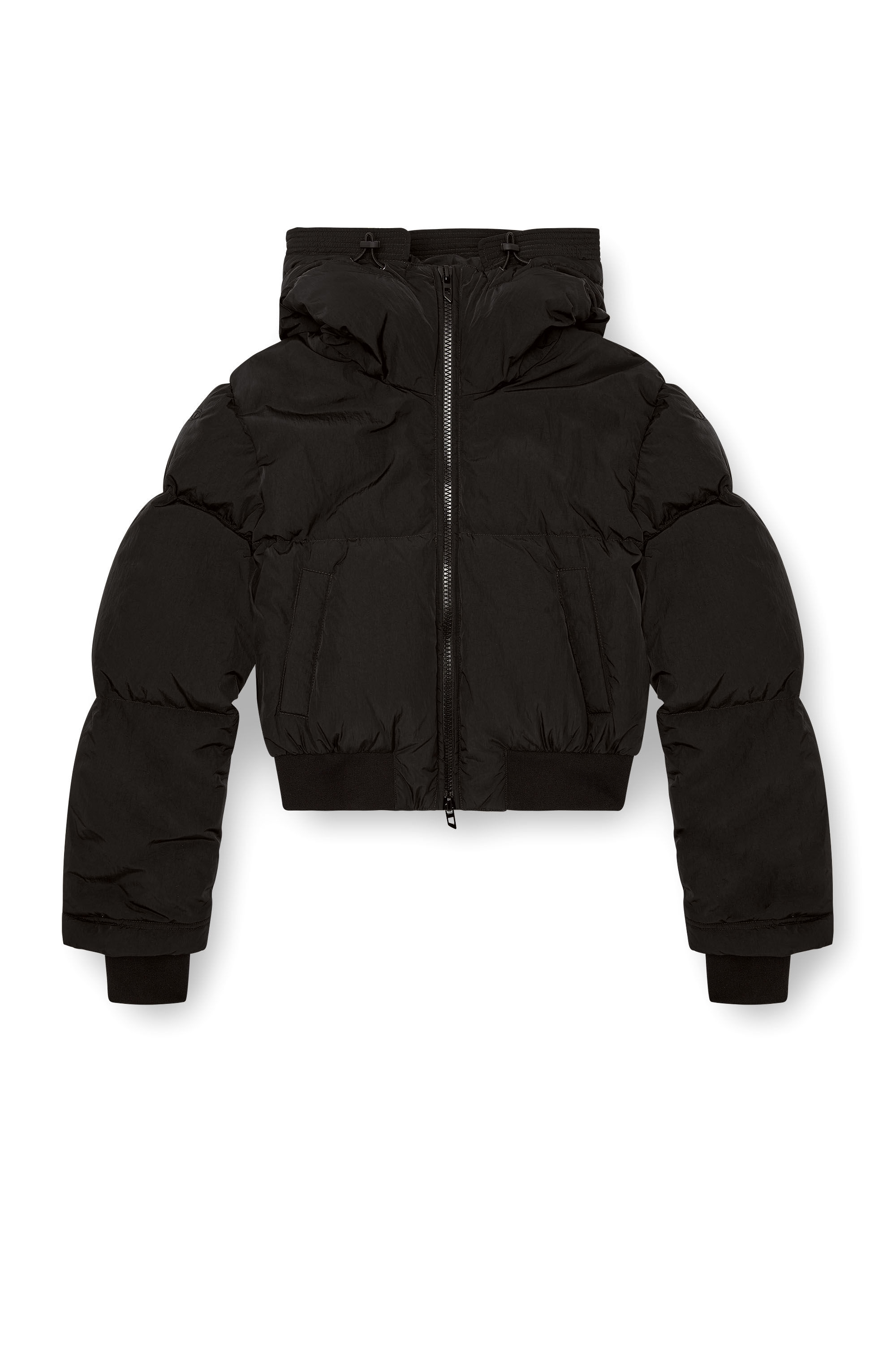 Women s Hooded down jacket in crinkled nylon Black Diesel