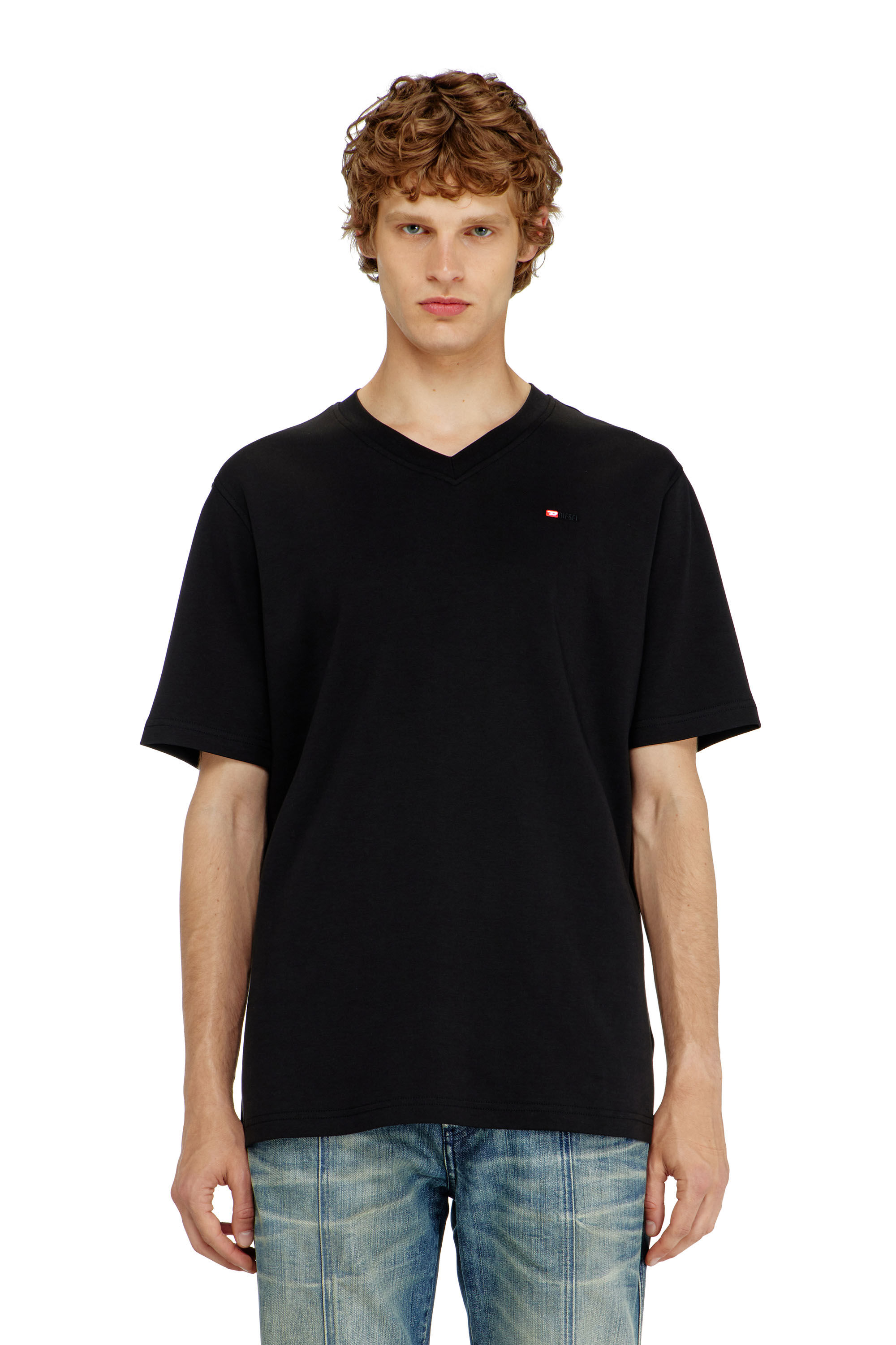 Diesel - T-ADJUST-V-MICRODIV, Man's V-neck T-shirt with micro logo embroidery in Black - 3