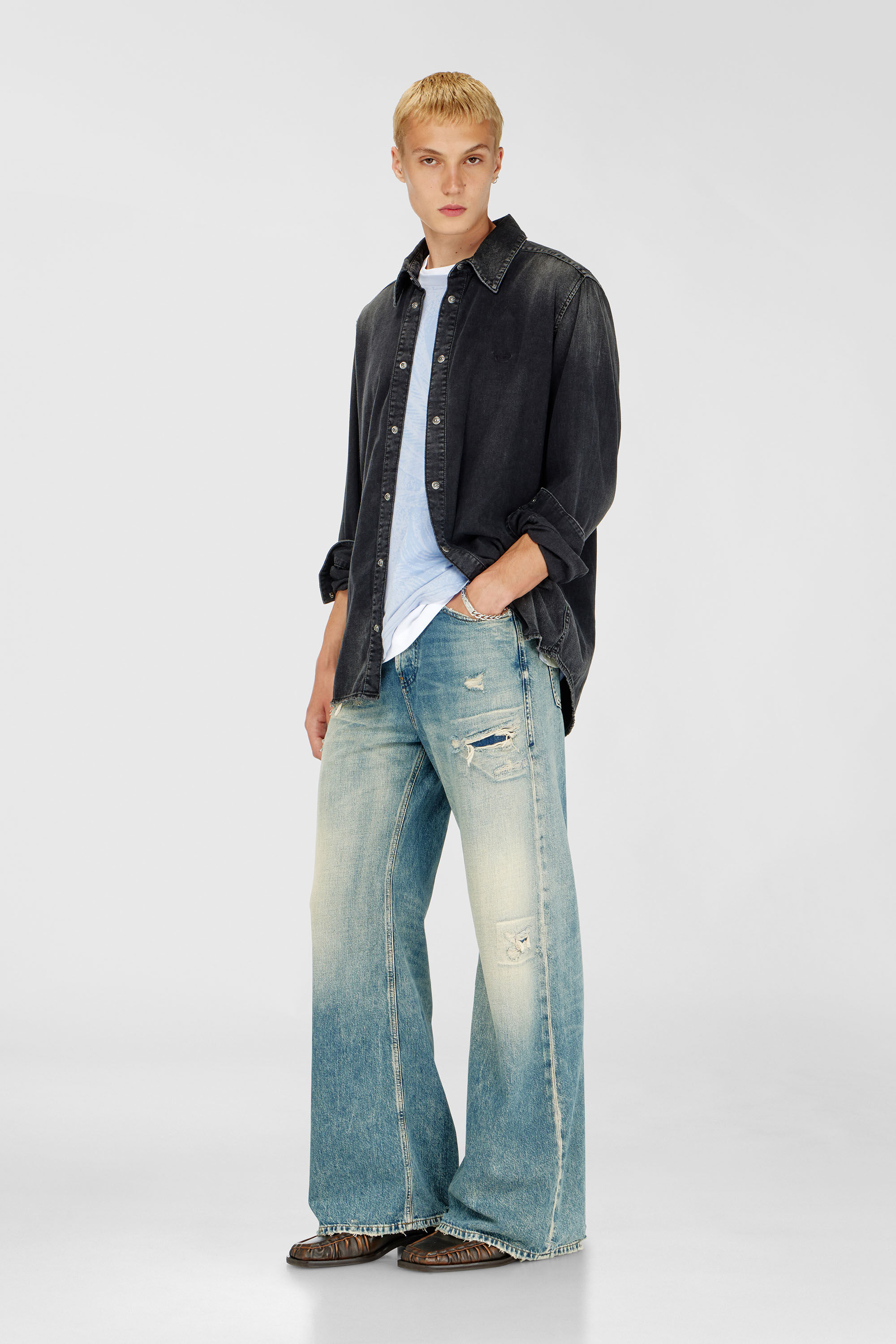 Diesel - D-SIMPLY, Man's Long-sleeve denim shirt in Black - 1