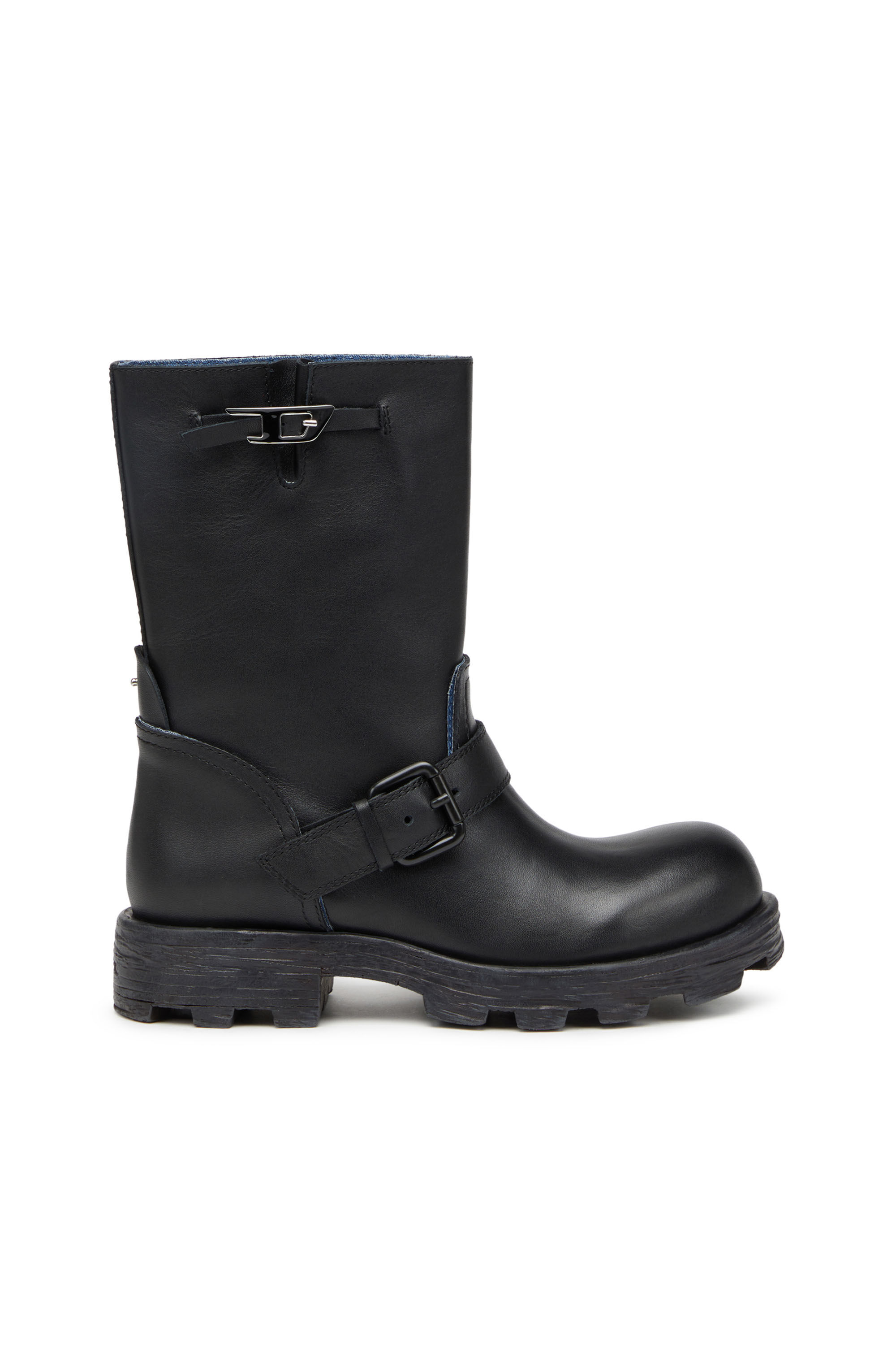 Diesel - D-HAMMER HB W, Woman D-Hammer HB W - Leather boots with denim edges in Black - Image 1