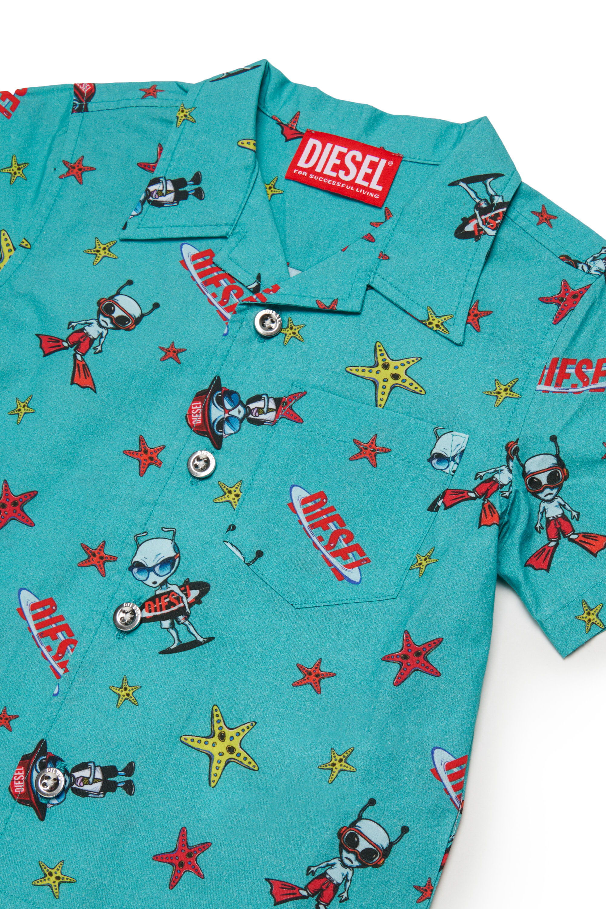 Diesel - MCALYB, Man's Cotton shirt with all-over prints in Water Green - 3