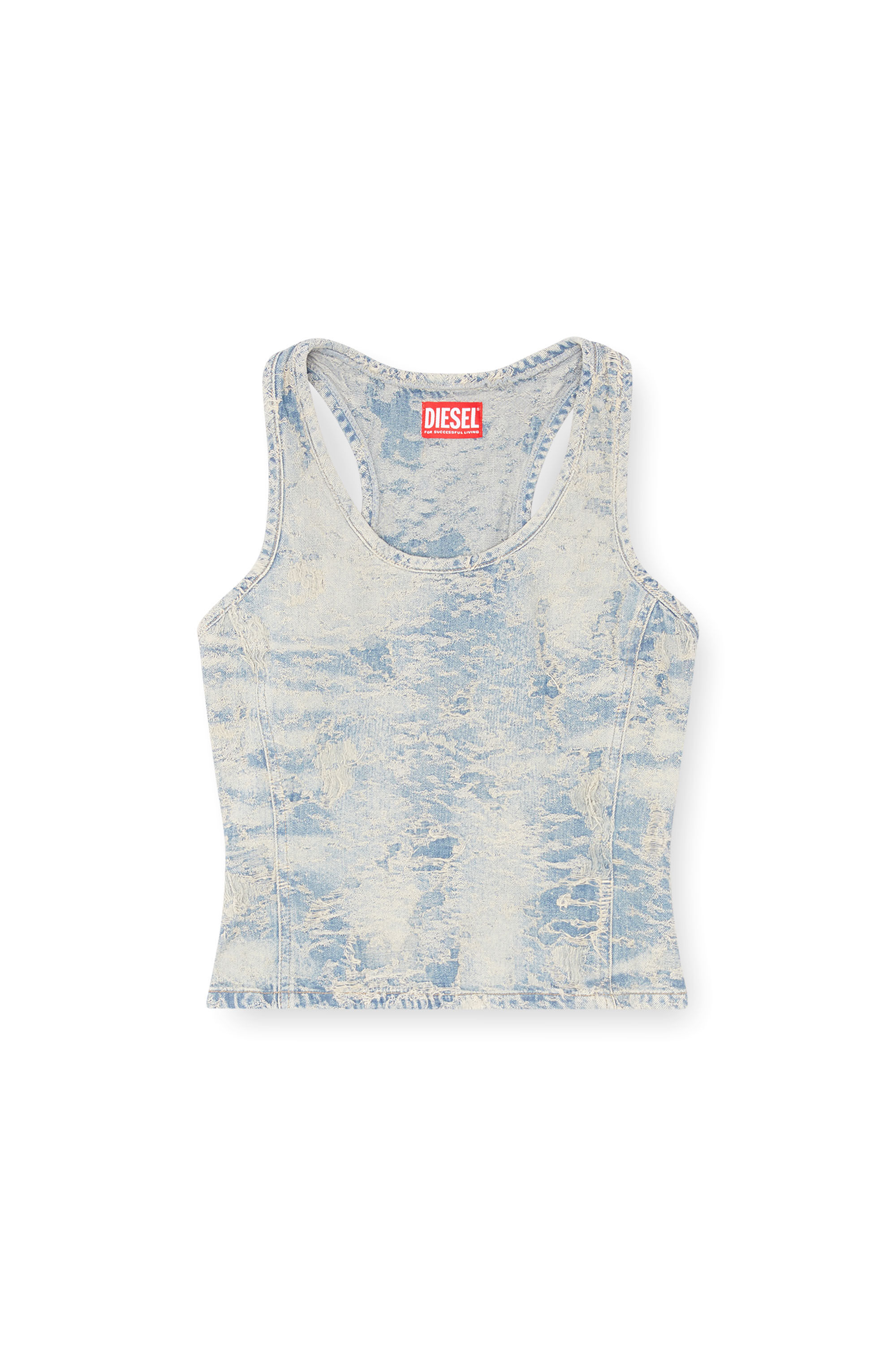 Diesel - DE-NORG-FSF, Woman's Tank top in dirty jacquard denim in Light Blue - 2