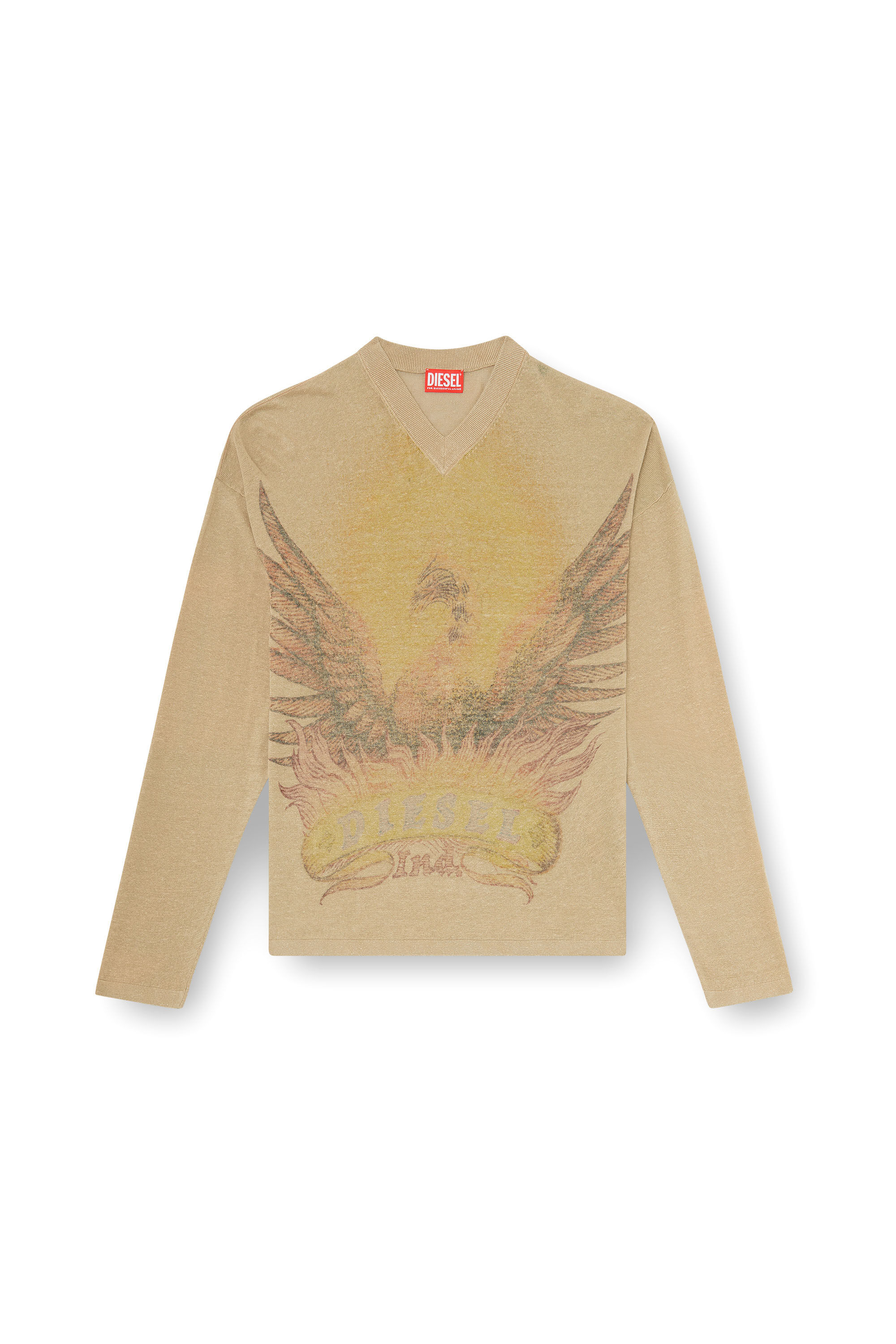 Diesel - K-ARMINS, Man's Linen jumper with faded Phoenix print in Beige - 2