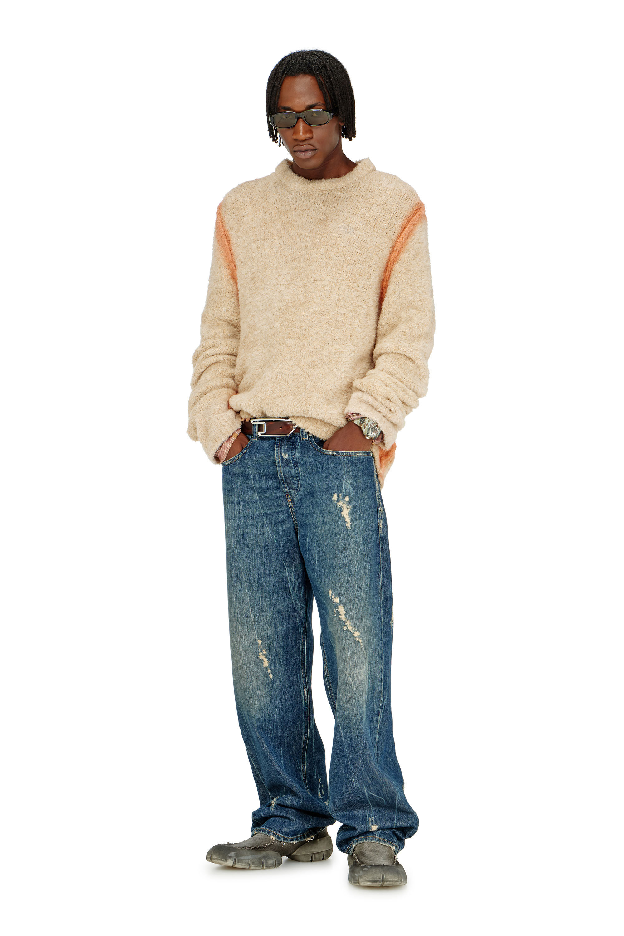 Diesel - K-RIMI, Man's Alpaca-blend jumper with spray-dyed seams in Light Brown - 1