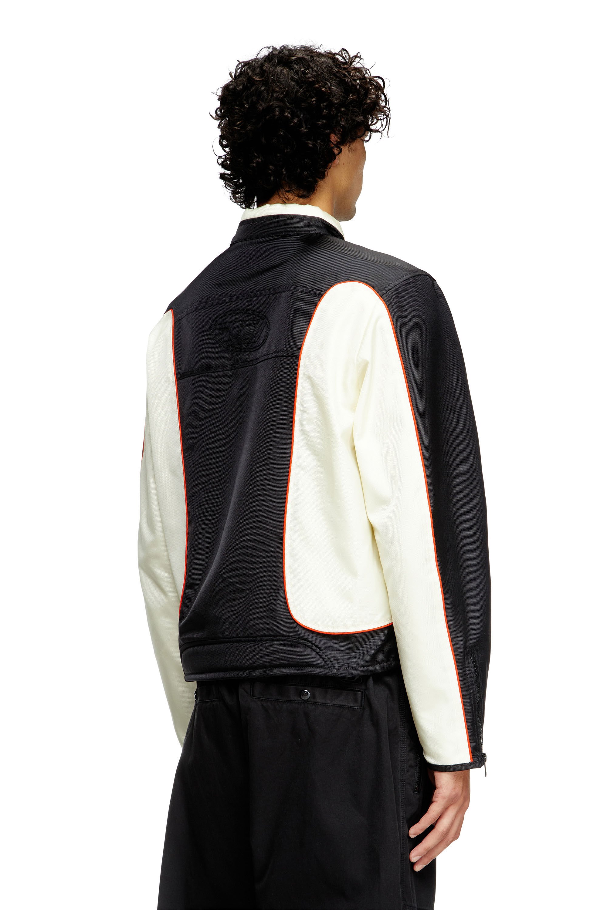 Diesel - J-BLINK-A, Man's Colour-block biker jacket with piping in White/Black - 4