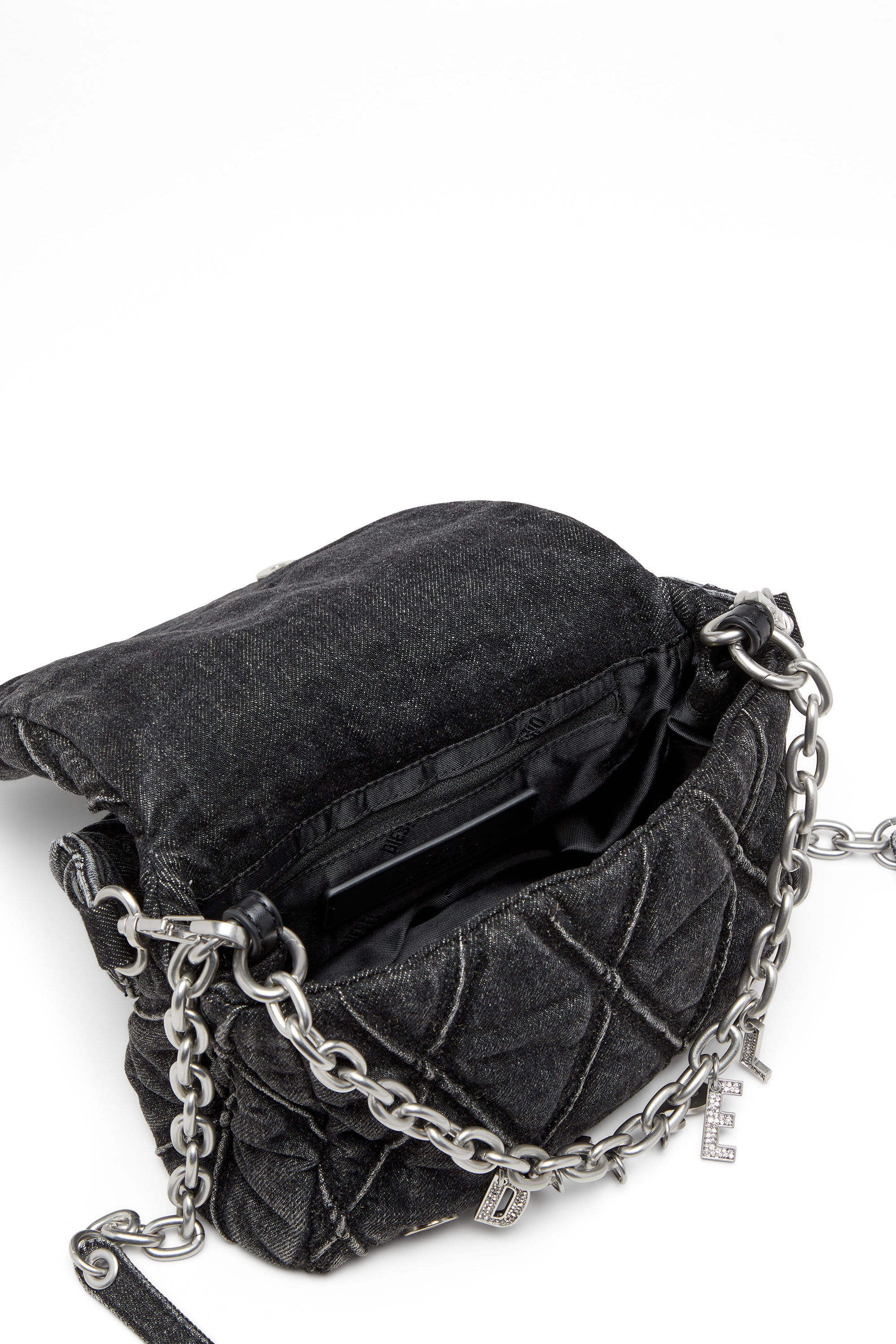 Diesel - CHARM-D SHOULDER S, Woman's Charm-D S-Small shoulder bag in quilted denim in Black - 5