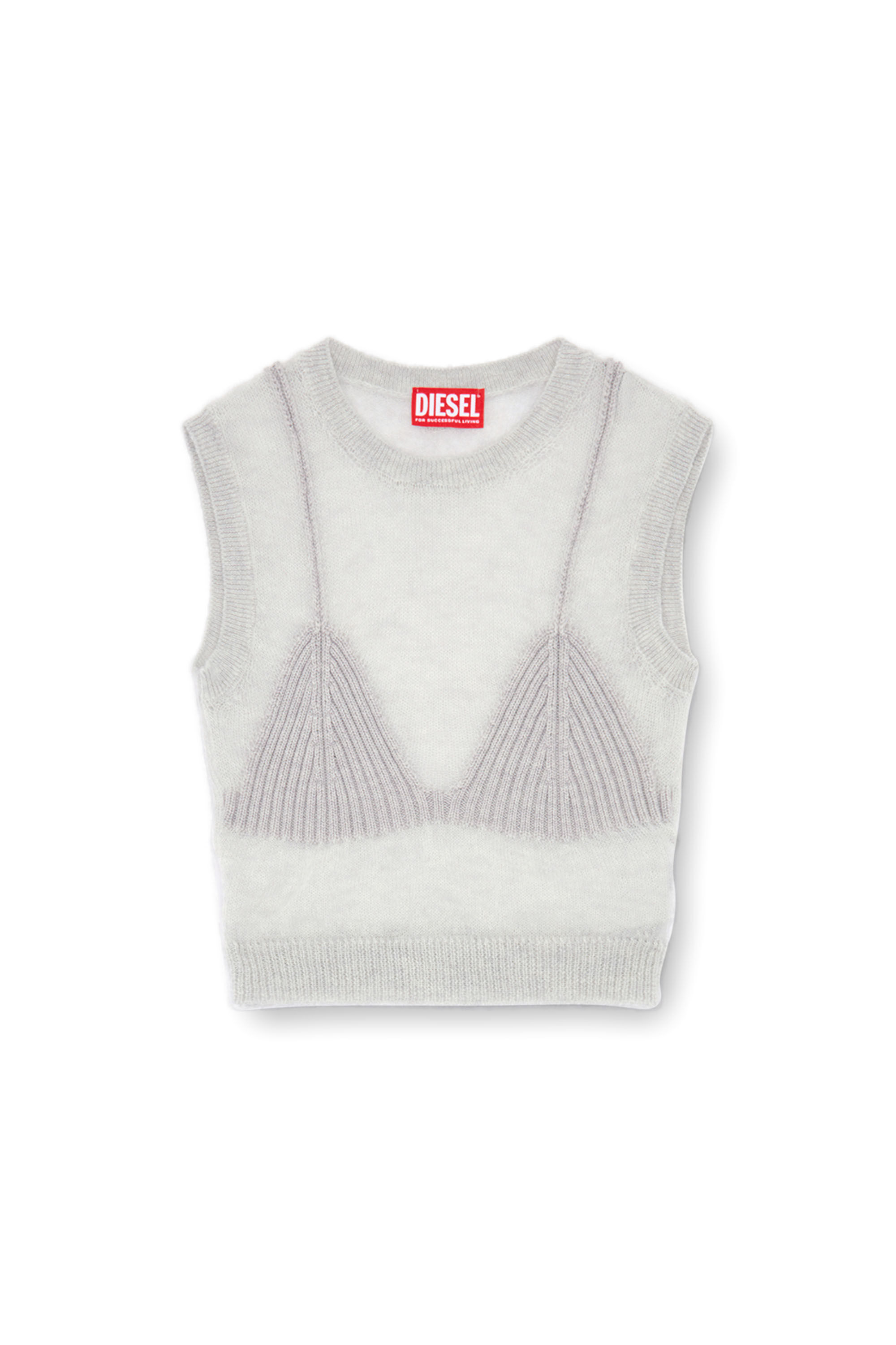 Diesel - M-AROSTICA, Woman's Sheer knit top with a bra detail in Grey - 2