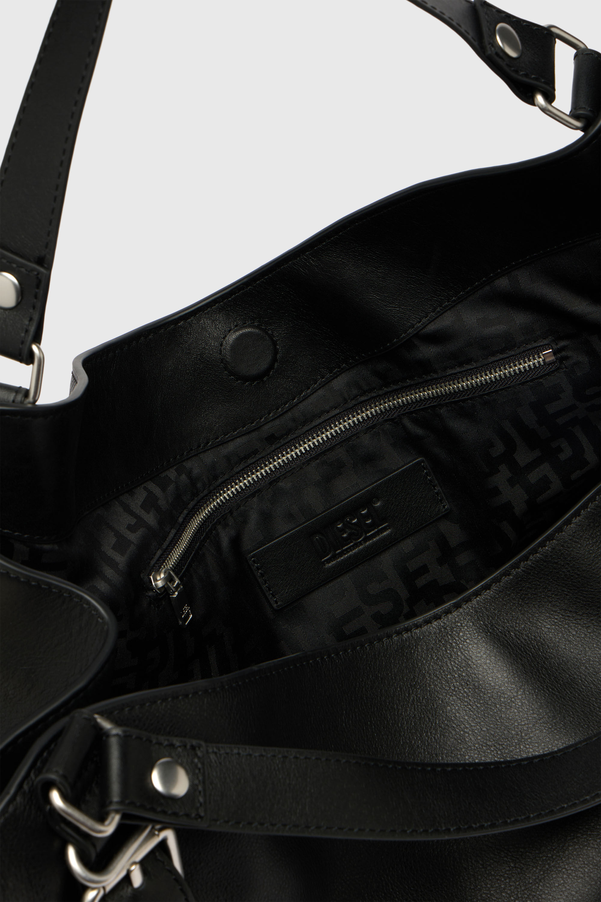 Diesel - D-ONE TOPHANDLE M, Unisex's D-One-Medium top-handle bag in treated leather in Black - 6