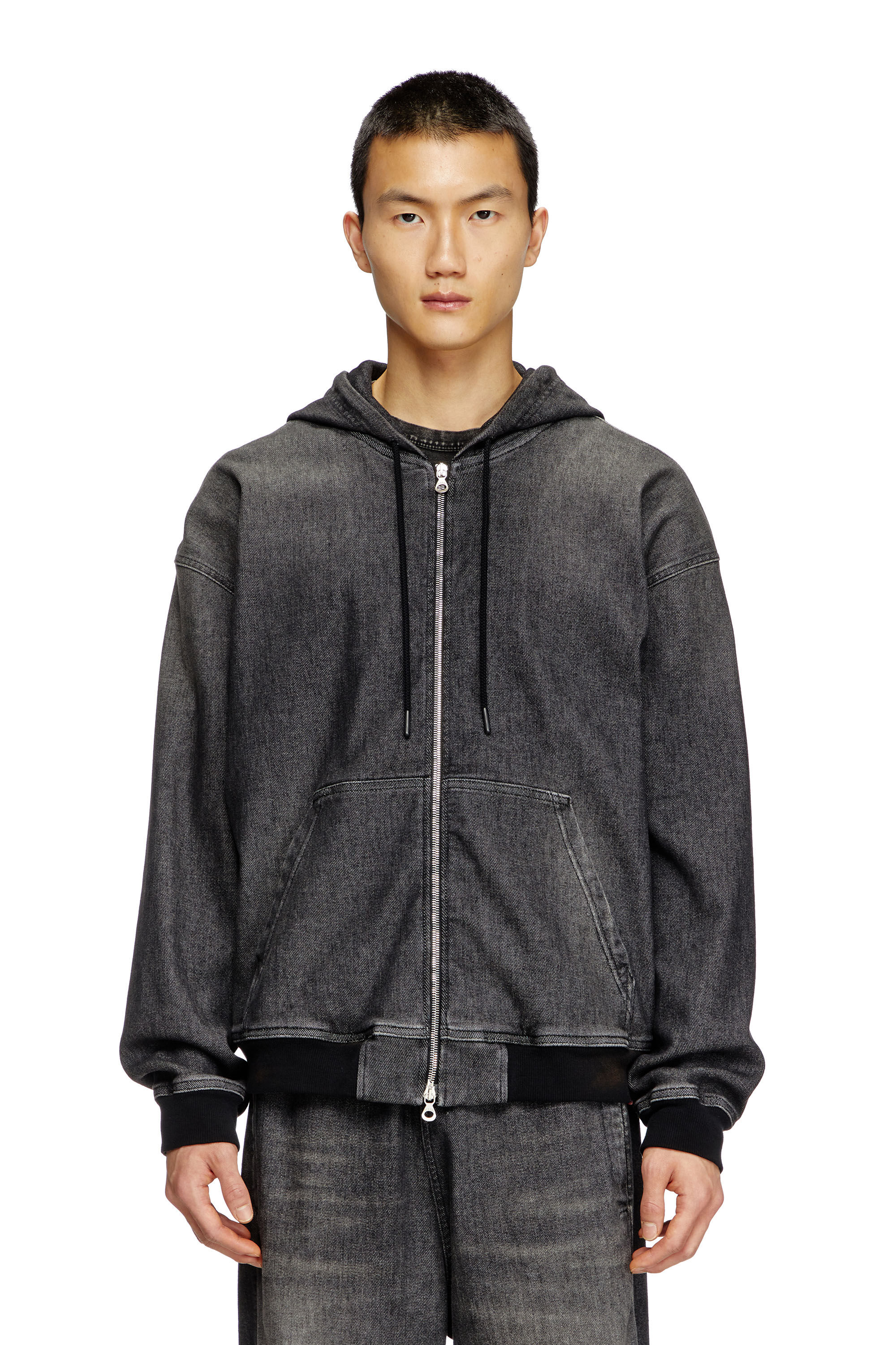 Diesel - D-GIRI-S TRACK, Unisex's Zipped hoodie in dirt-effect Track Denim in Black - 3