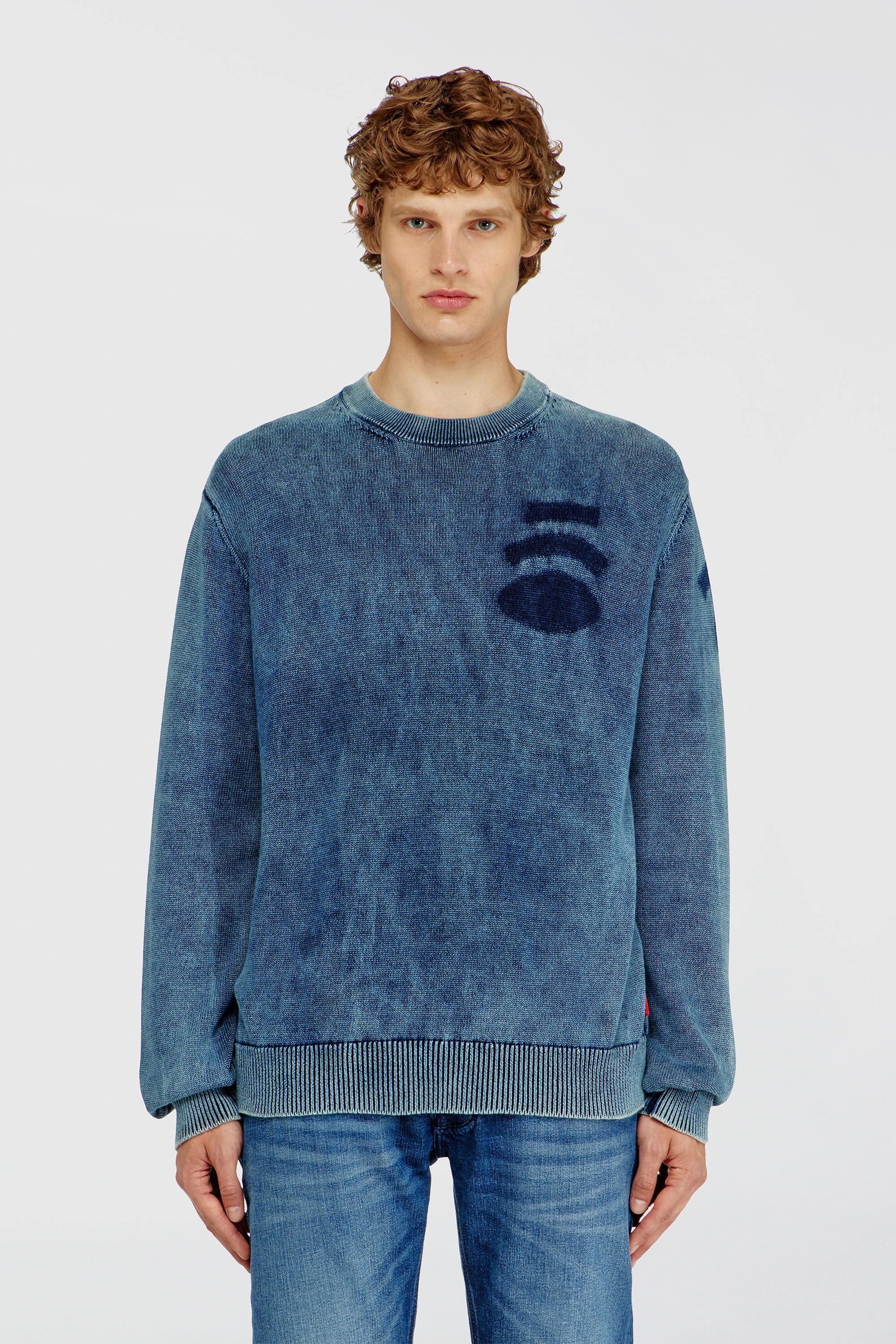 Diesel - K-PERNE, Man's Denim-look jumper with patch effects in Medium blue - 3