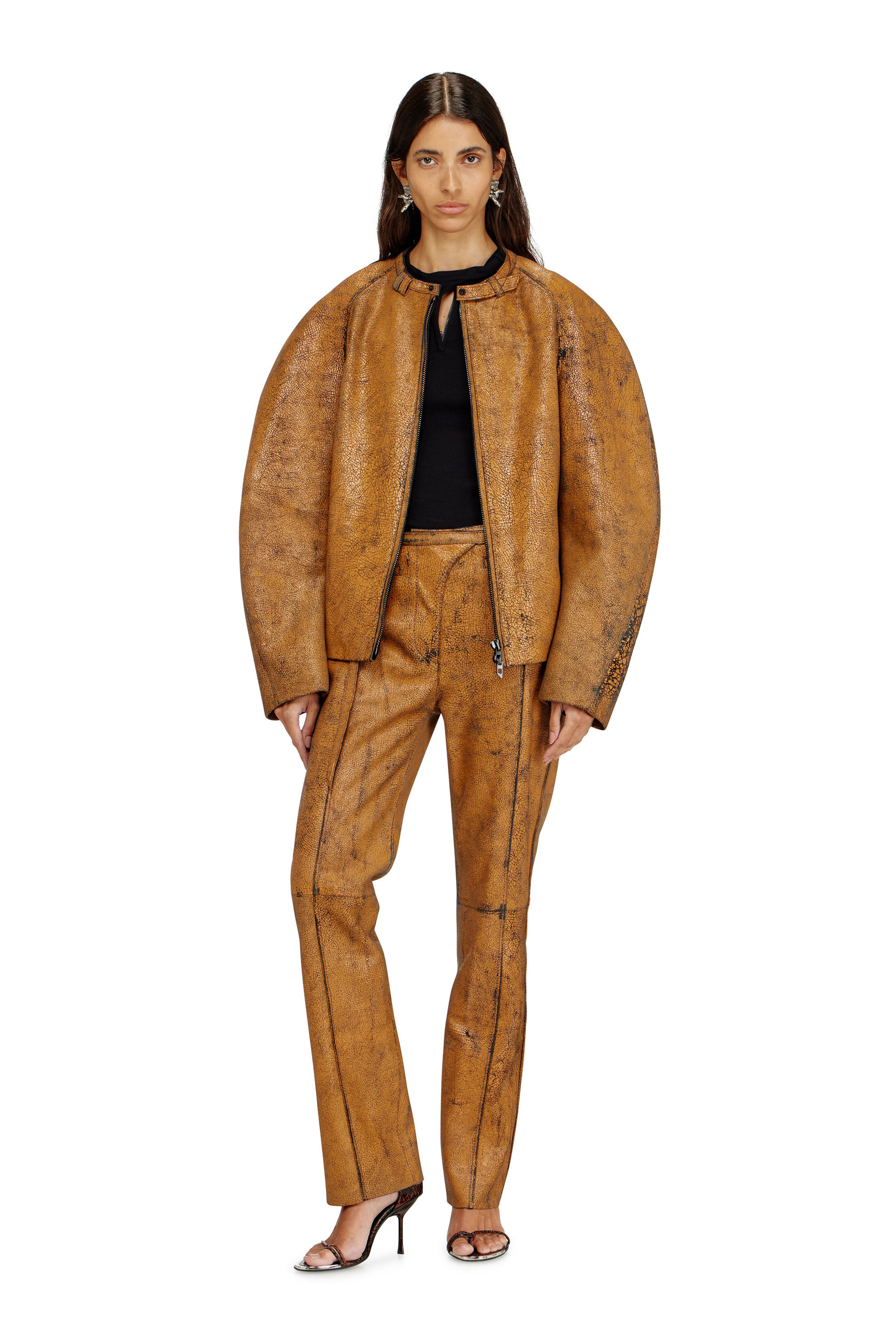 Diesel - T-IARAS, Woman's Rib-jersey top with biker neck strap in Black - 1