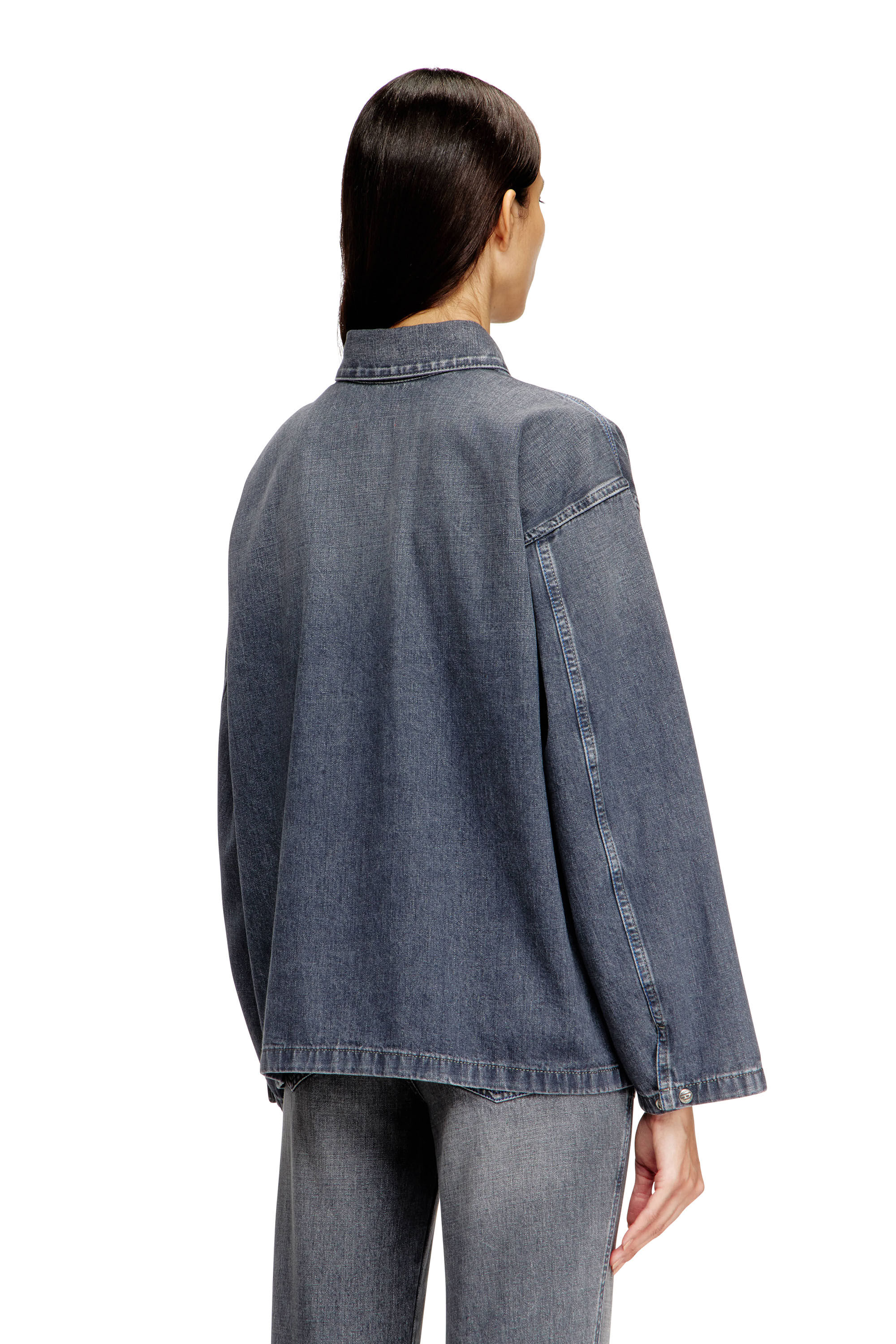 Diesel - DE-PRISS, Woman's Henley top in dirt-effect denim in Grey - 4