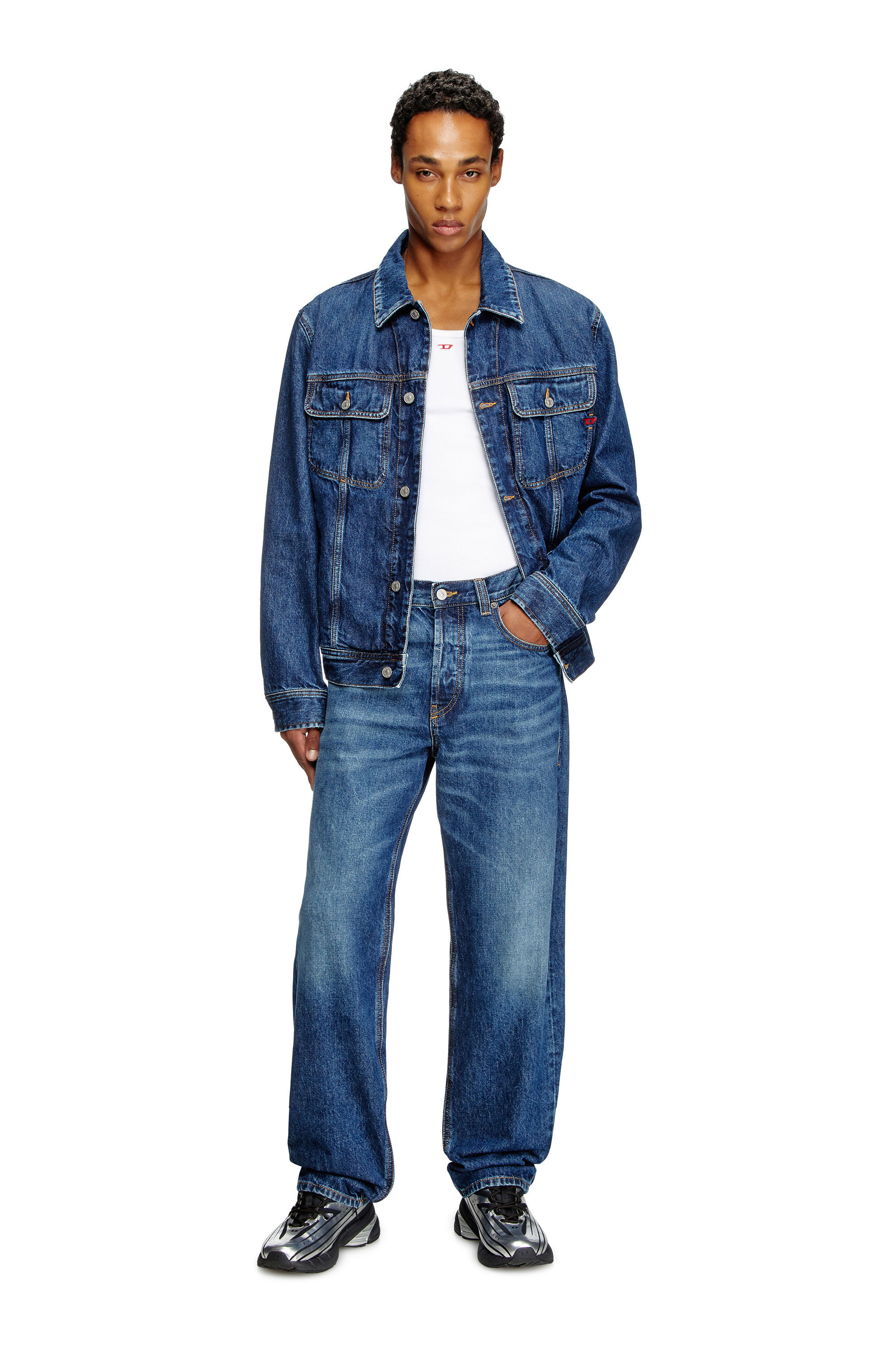 Diesel - D-BARCY, Man's Regular-fit trucker jacket in Medium blue - 1