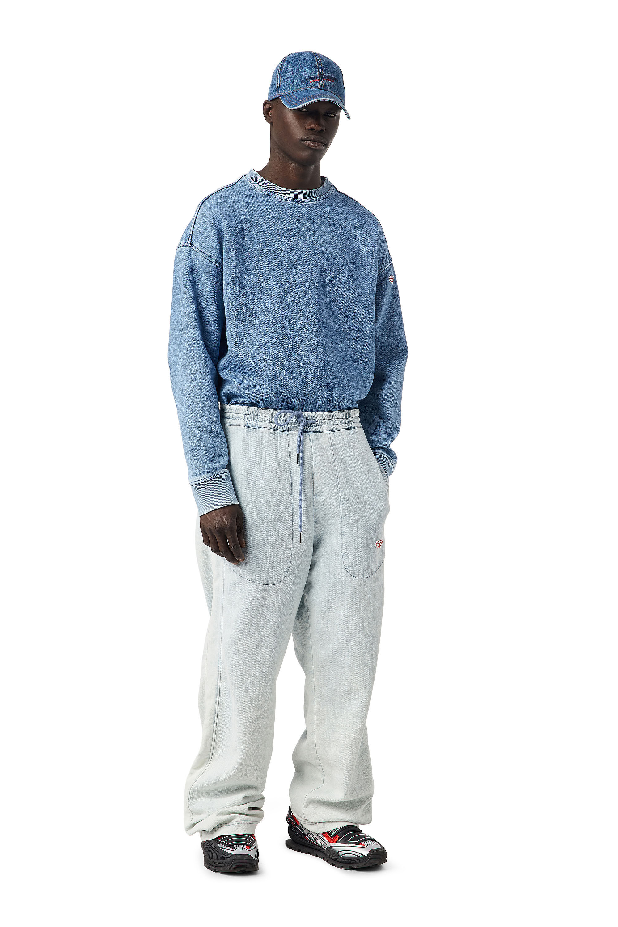 Diesel - D-KRIB TRACK DENIM SWEATSHIRT, Light Blue - Image 1