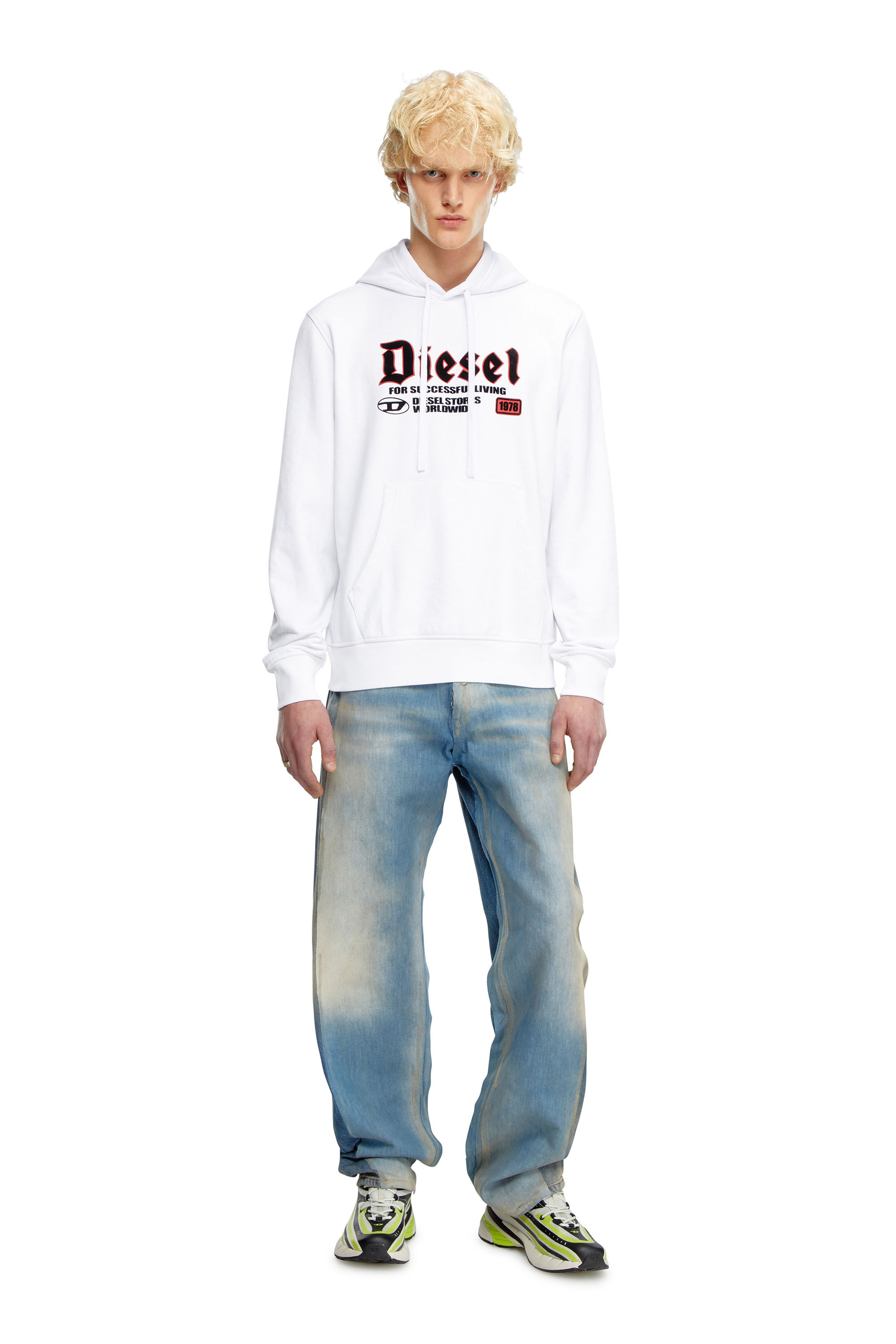 Diesel - S-GINN-HOOD-K45, Man's Hoodie with flocked logo in White - 1