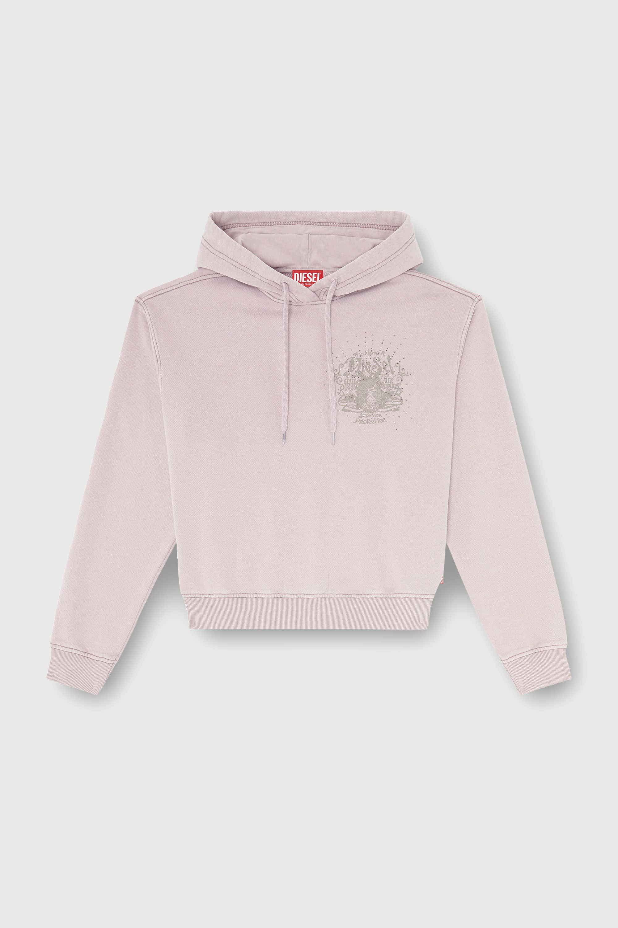 Diesel - F-PHOENY, Woman's Hoodie with prints and rhinestone studs in Lilac - 2