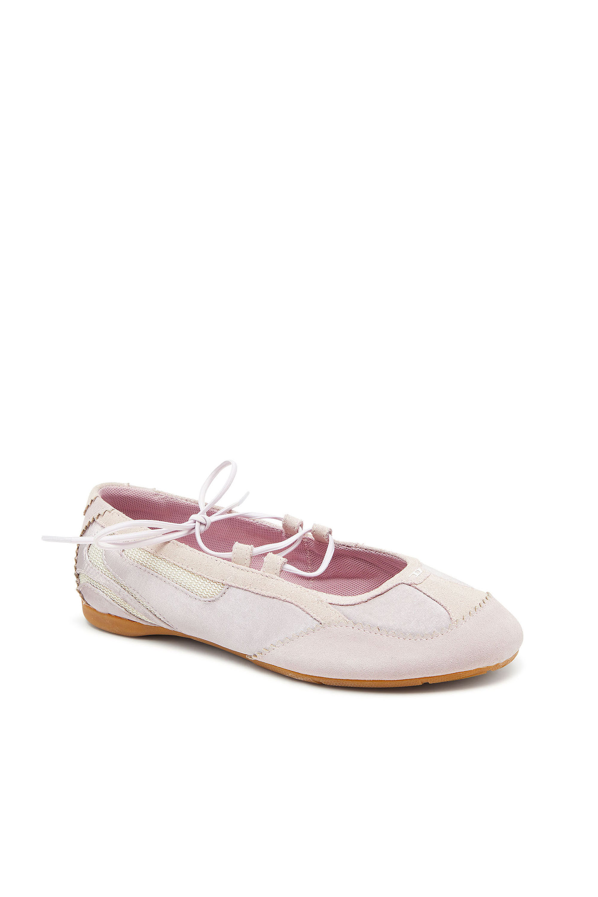 Diesel - D-MILE BALLERINA LACE UP II W, Woman's D-Mile - Lace-up ballerina flats in leather and mesh in Pink - 6
