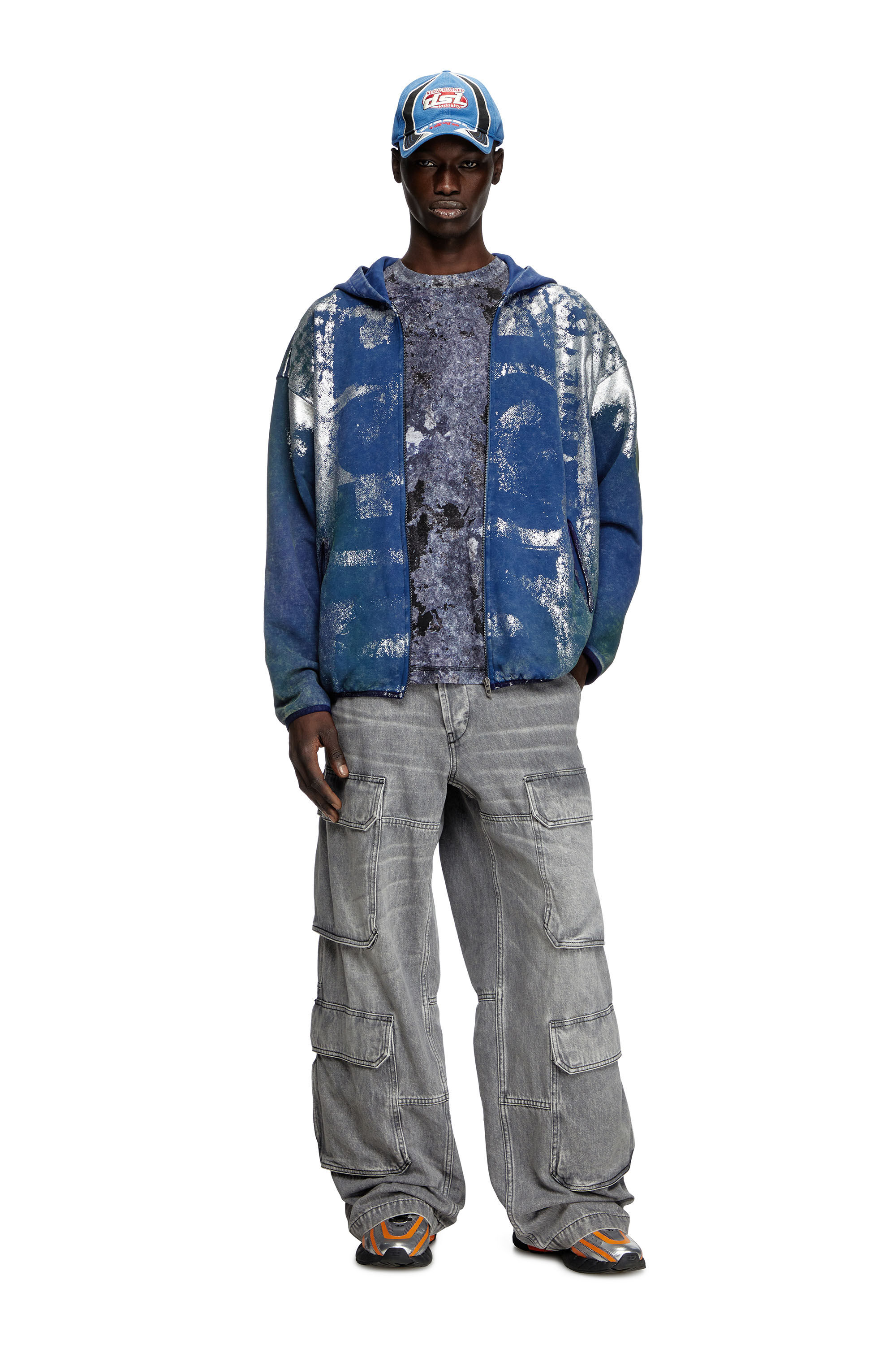 Diesel - S-LOXTY-ZIP, Man's Zip-up hoodie with distressed effects in Blue - 1