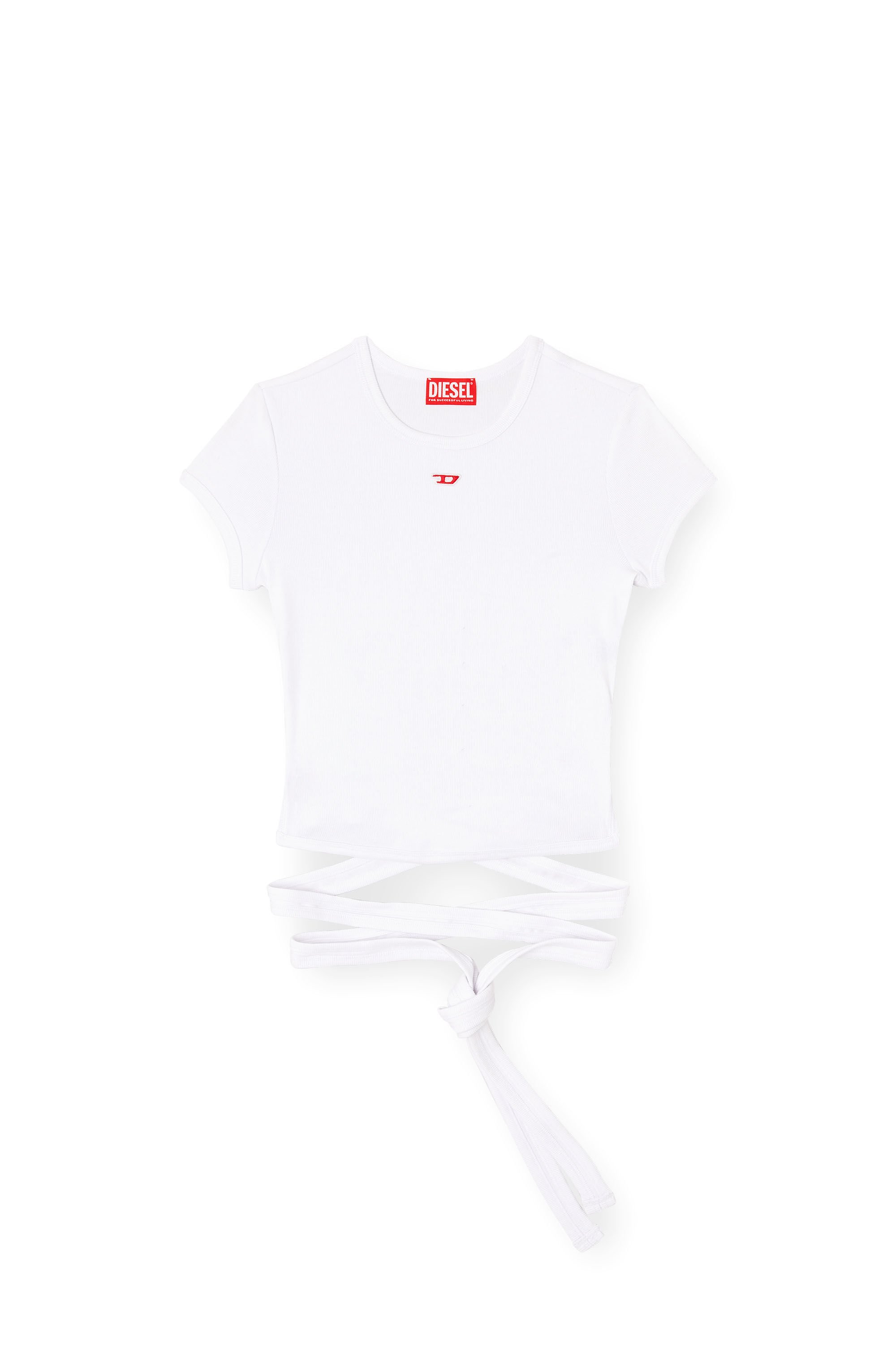 Diesel - T-BUNNY-TAIL, Woman's T-shirt with wrap ties in White - 2