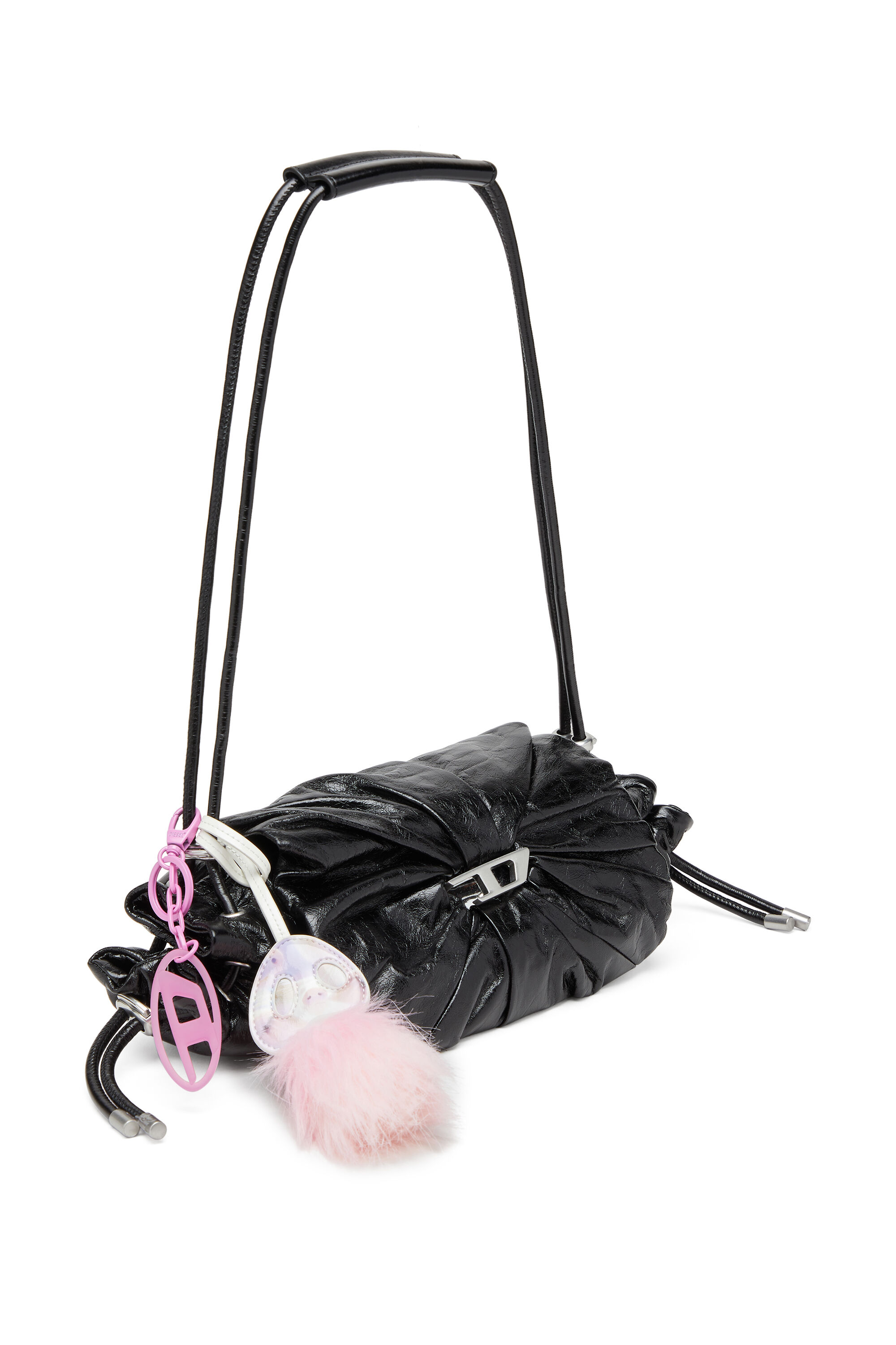 Diesel - SCRUNCH-D SHOULDER S, Woman's Scrunch-D S-Shoulder bag in scrunched leather in Black - 6