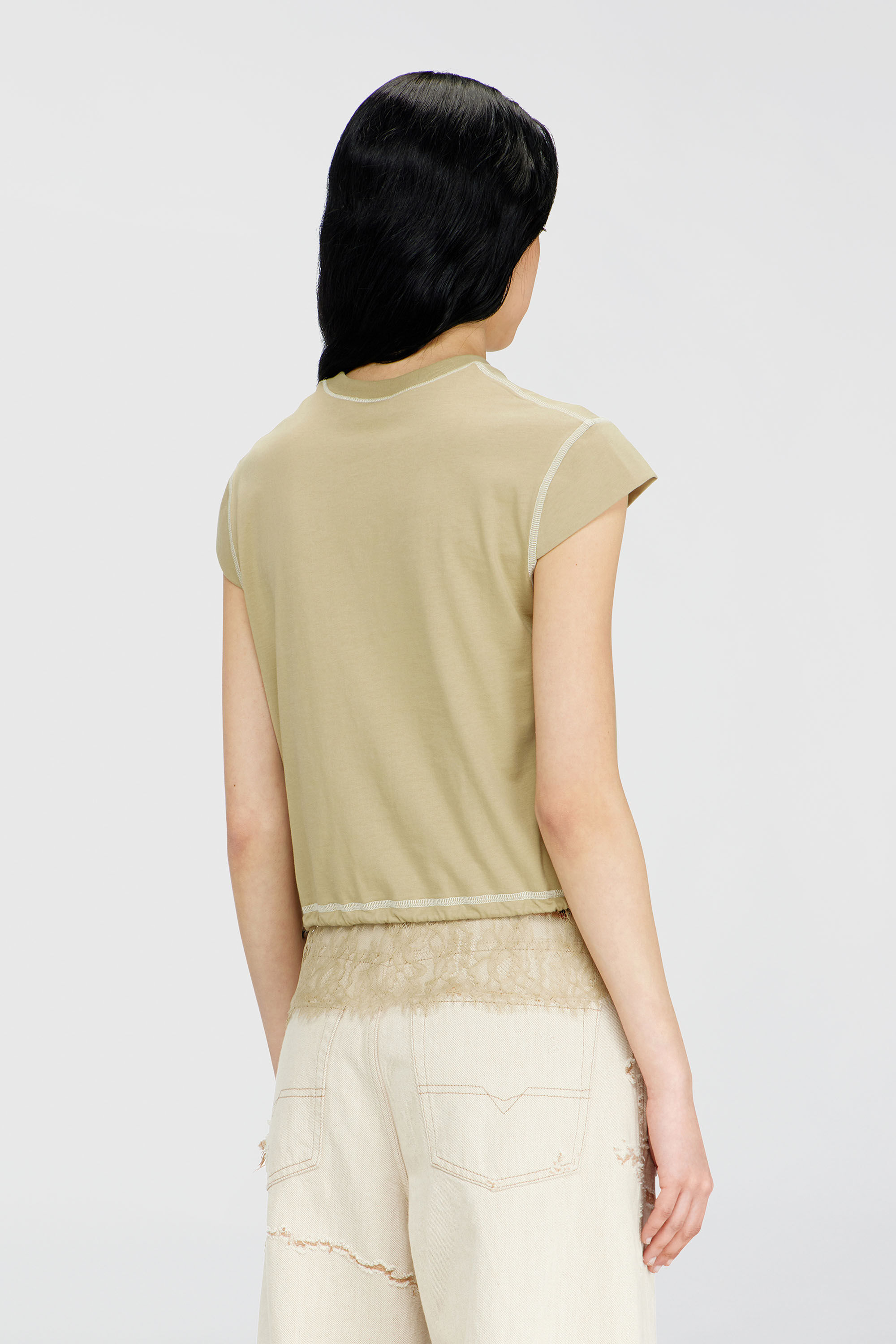 Diesel - T-LUNA, Woman's Jersey t-shirt with lace hem in Beige - 4