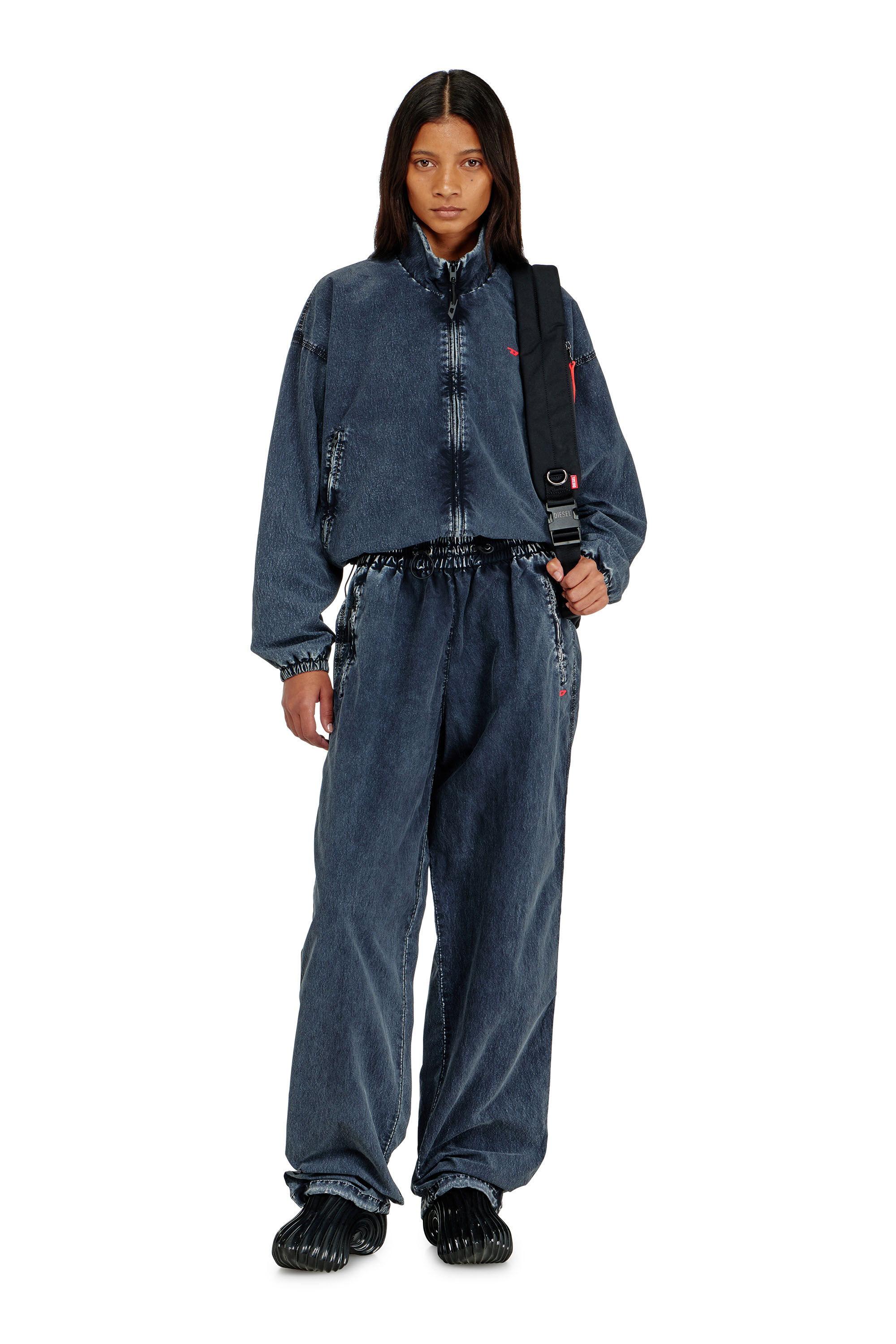 Diesel - G-LEAMER, Woman's Windbreaker jacket in acid-wash Taslan in Dark Blue - 1