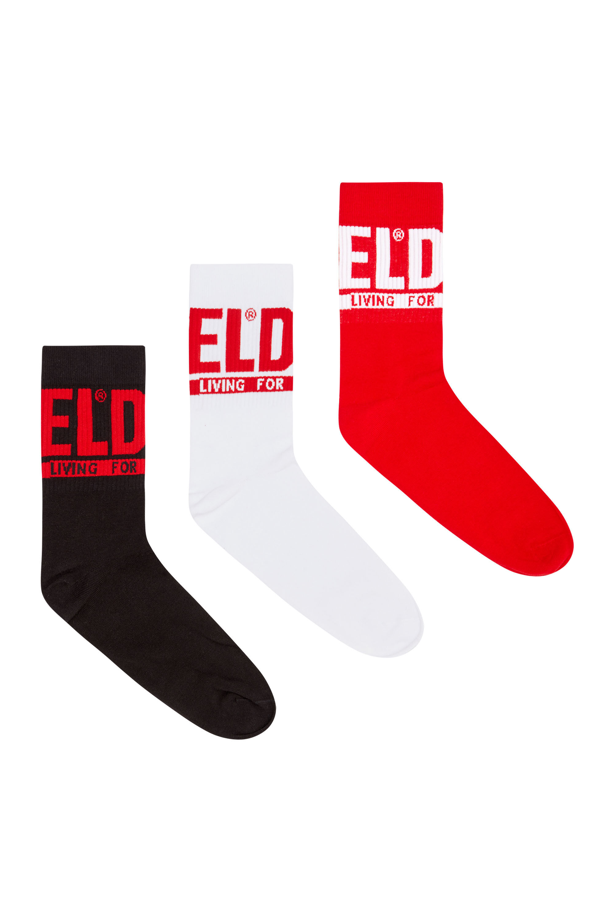 Diesel - SKM-RAY-THREEPACK, Man's 3-pack of logo cuff socks in Red/Black - 1