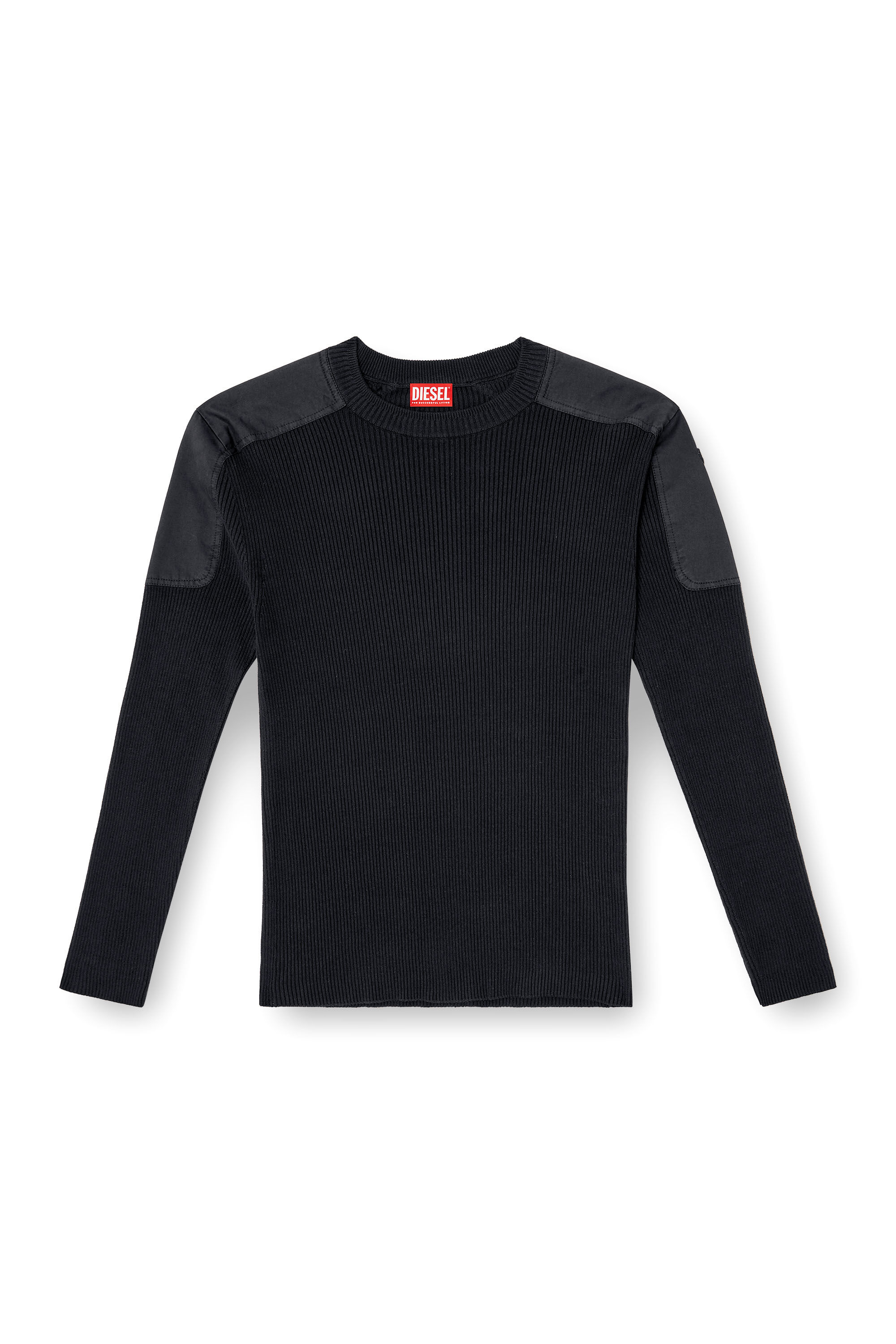 Diesel - K-MARTIN, Man's Ribbed jumper with shoulder panels in Black - 2