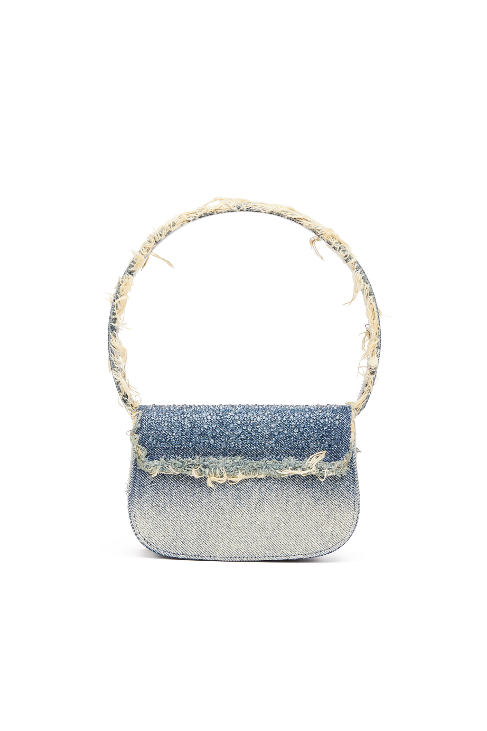 DIESEL 日本未入荷 Women's GRAB D Medium Denim Blue Bag Women's Grab-D S-Washed denim hobo bag with rolled Oval D