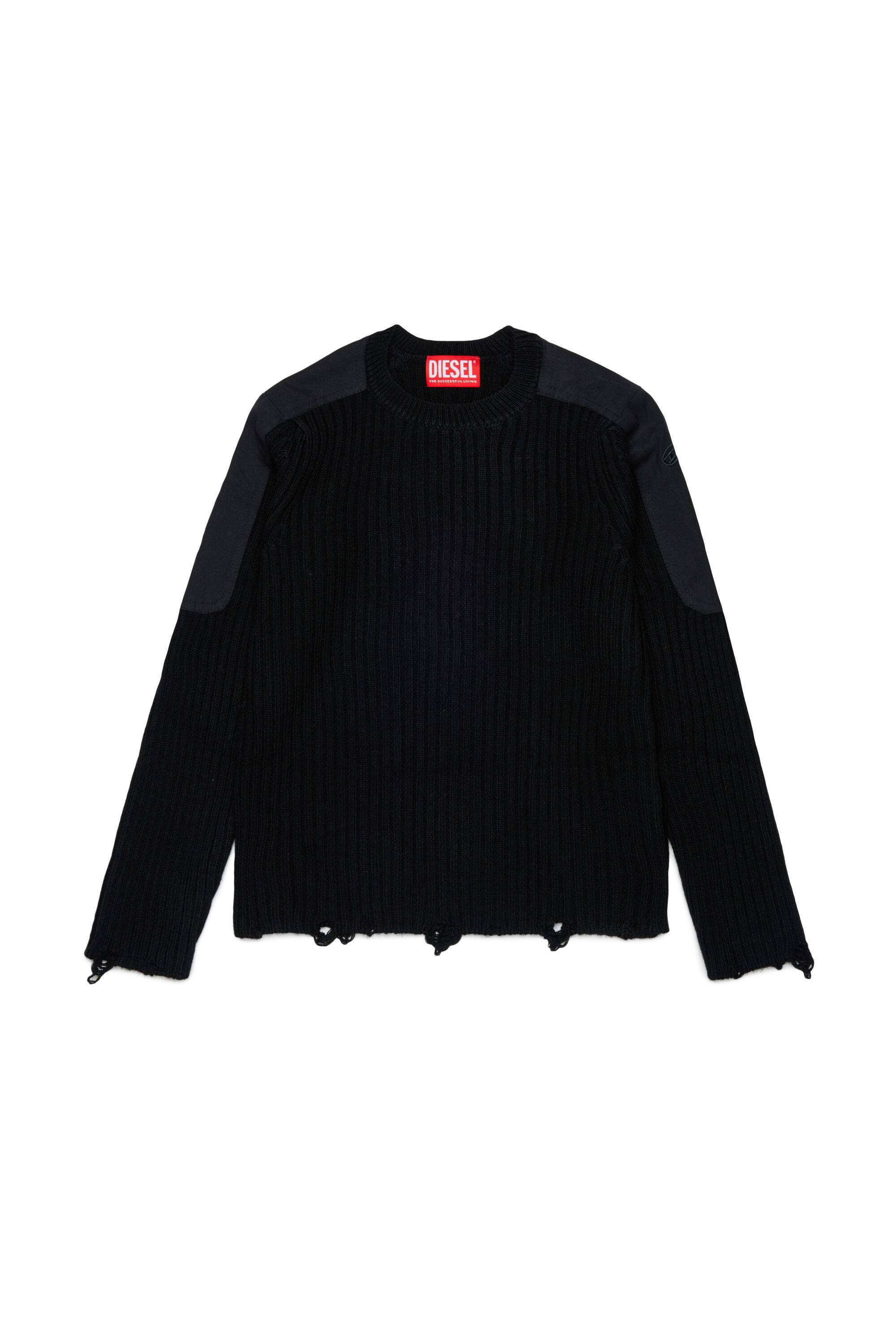 Diesel - KAMAR, Man's Frayed jumper in wool blend in Black - 1