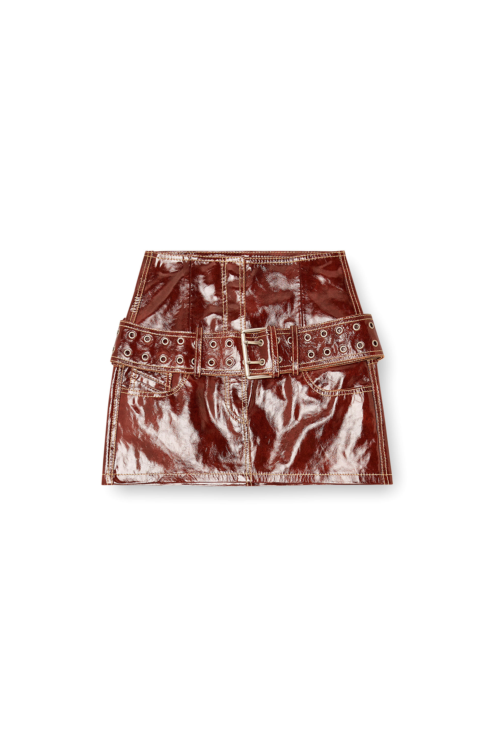 Diesel - L-EVANT, Woman's Patent-leather miniskirt with belt in null - 2